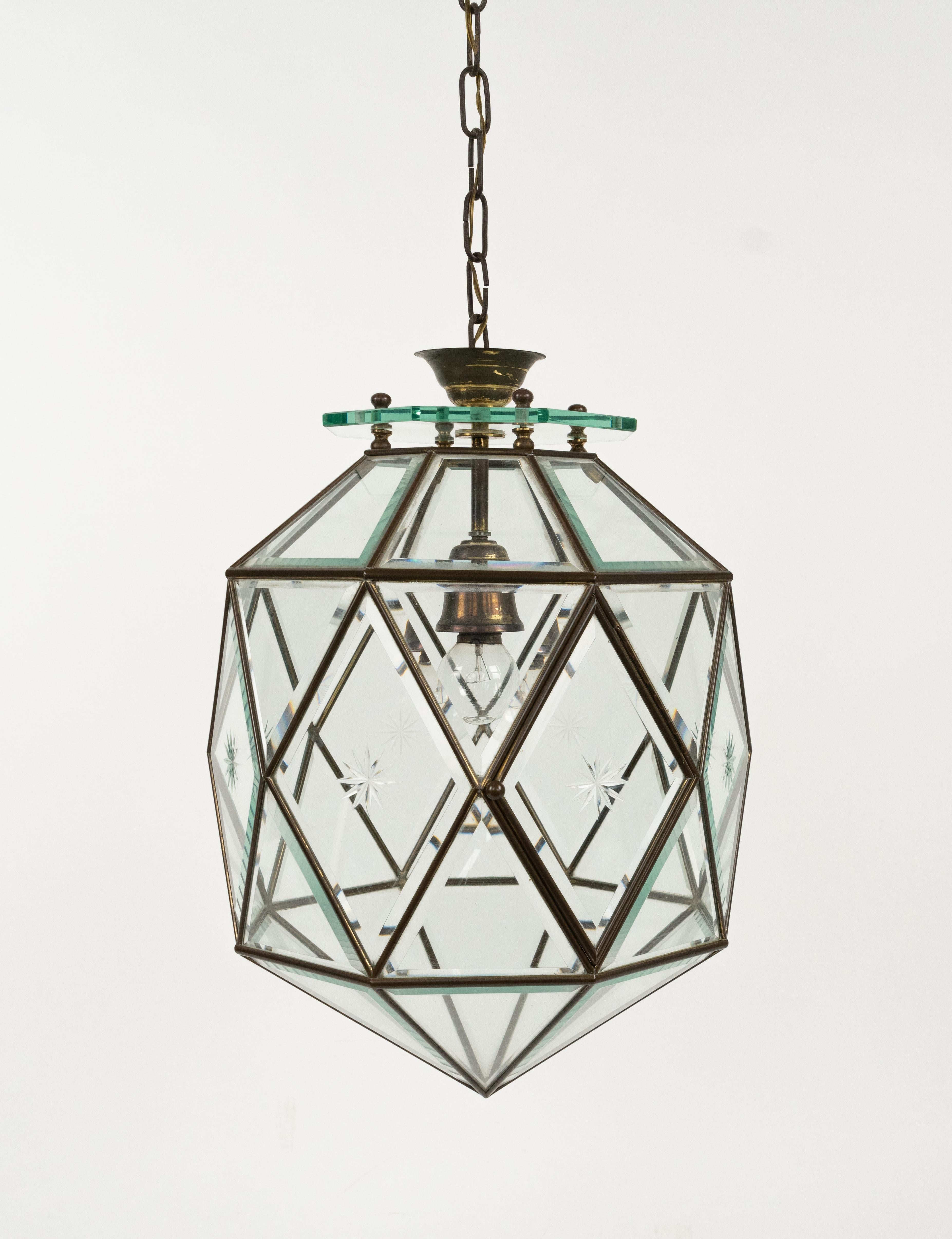 Mid-20th Century Midcentury Glass Chandelier Att. to Pietro Chiesa for Fontana Arte, Italy 1950s