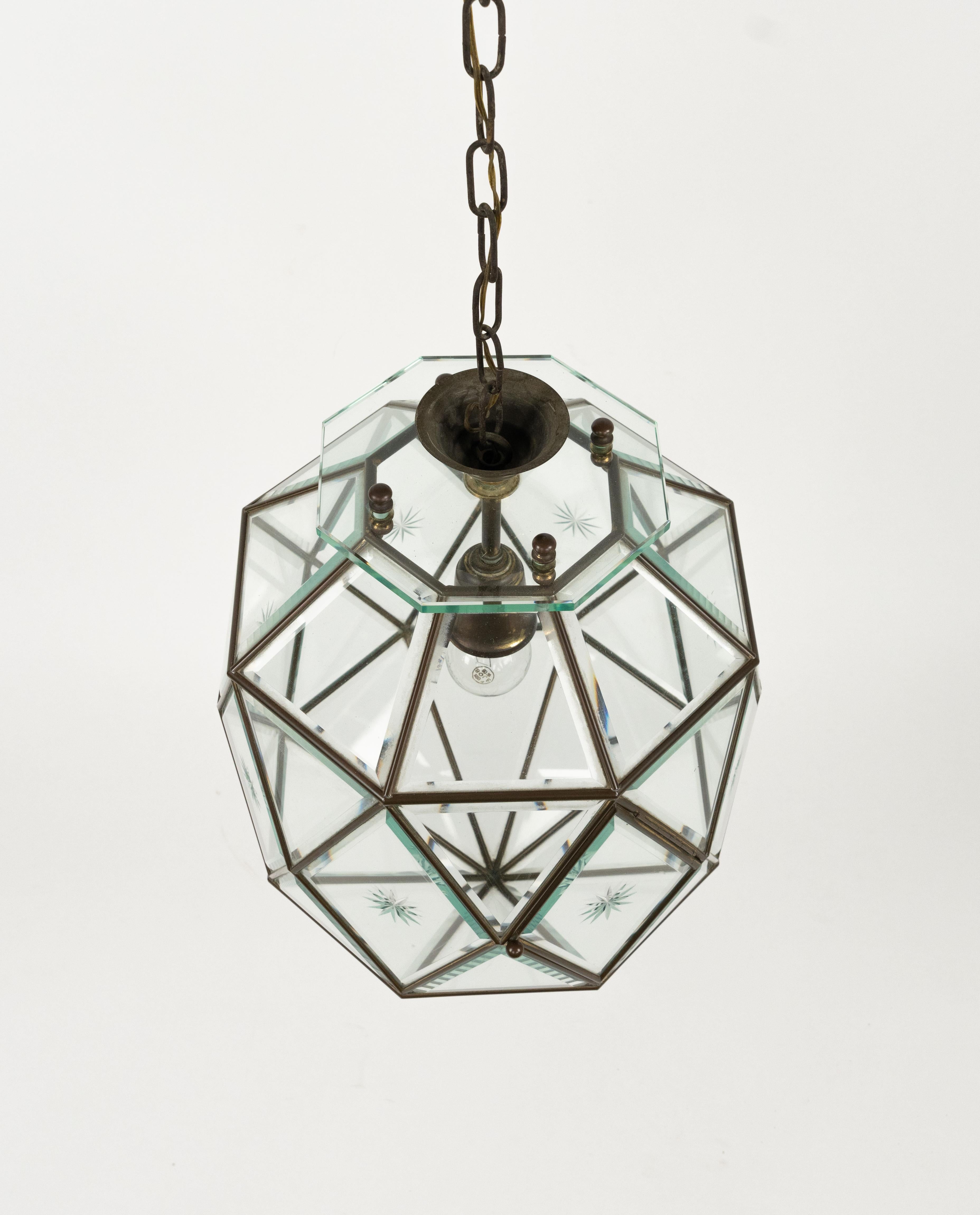 Metal Midcentury Glass Chandelier Att. to Pietro Chiesa for Fontana Arte, Italy 1950s