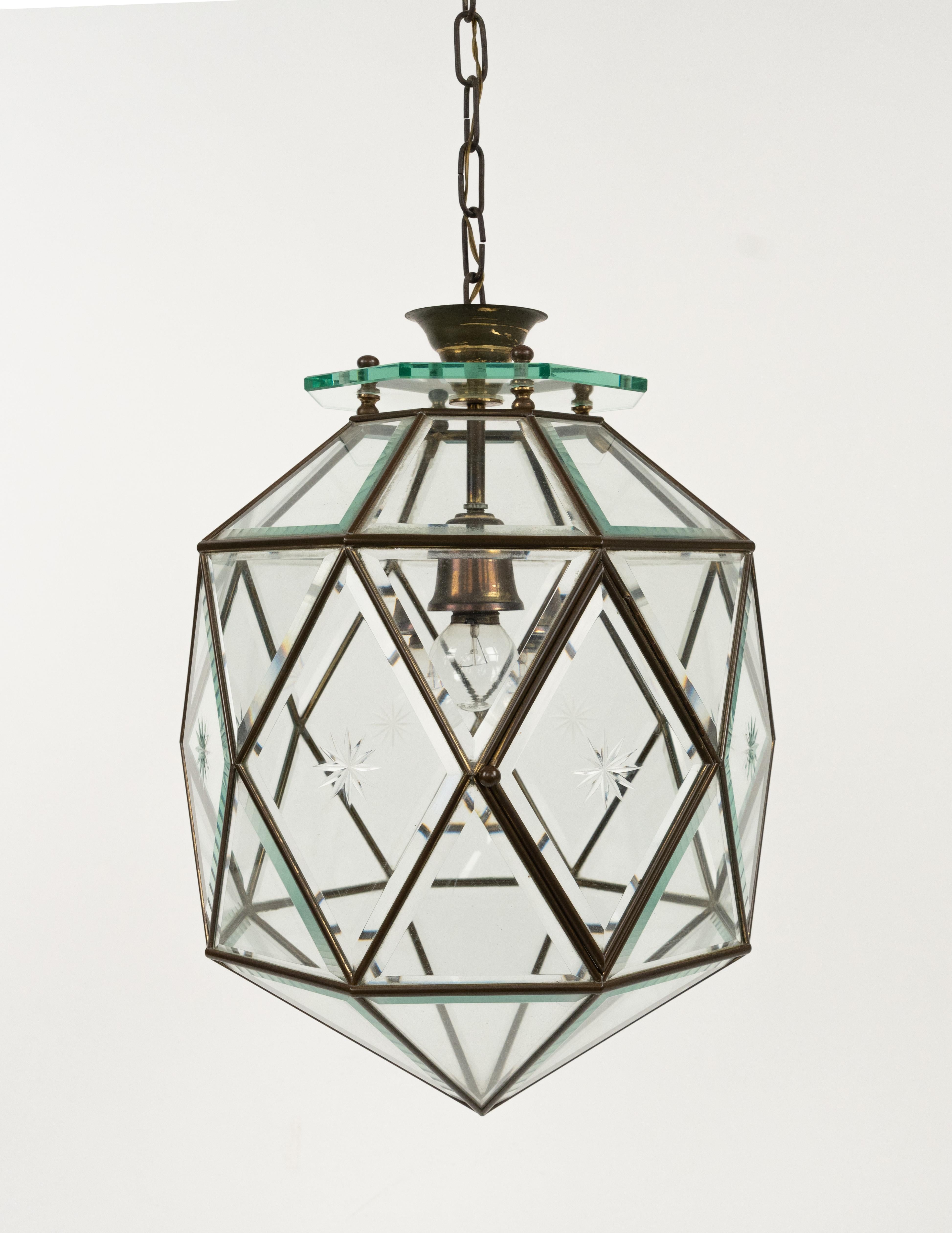 Midcentury Glass Chandelier Att. to Pietro Chiesa for Fontana Arte, Italy 1950s 1