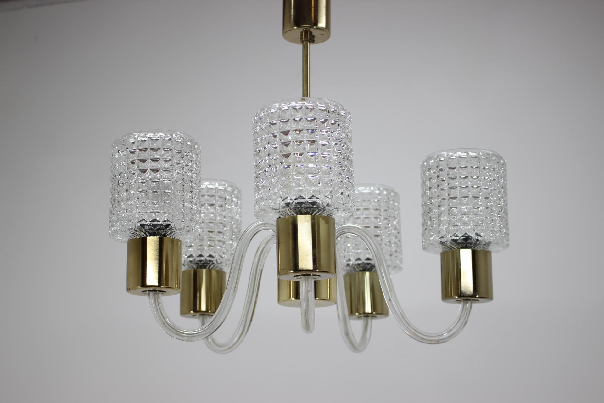 Czech Midcentury Glass Chandelier, Kamenický Šenov, 1970s For Sale