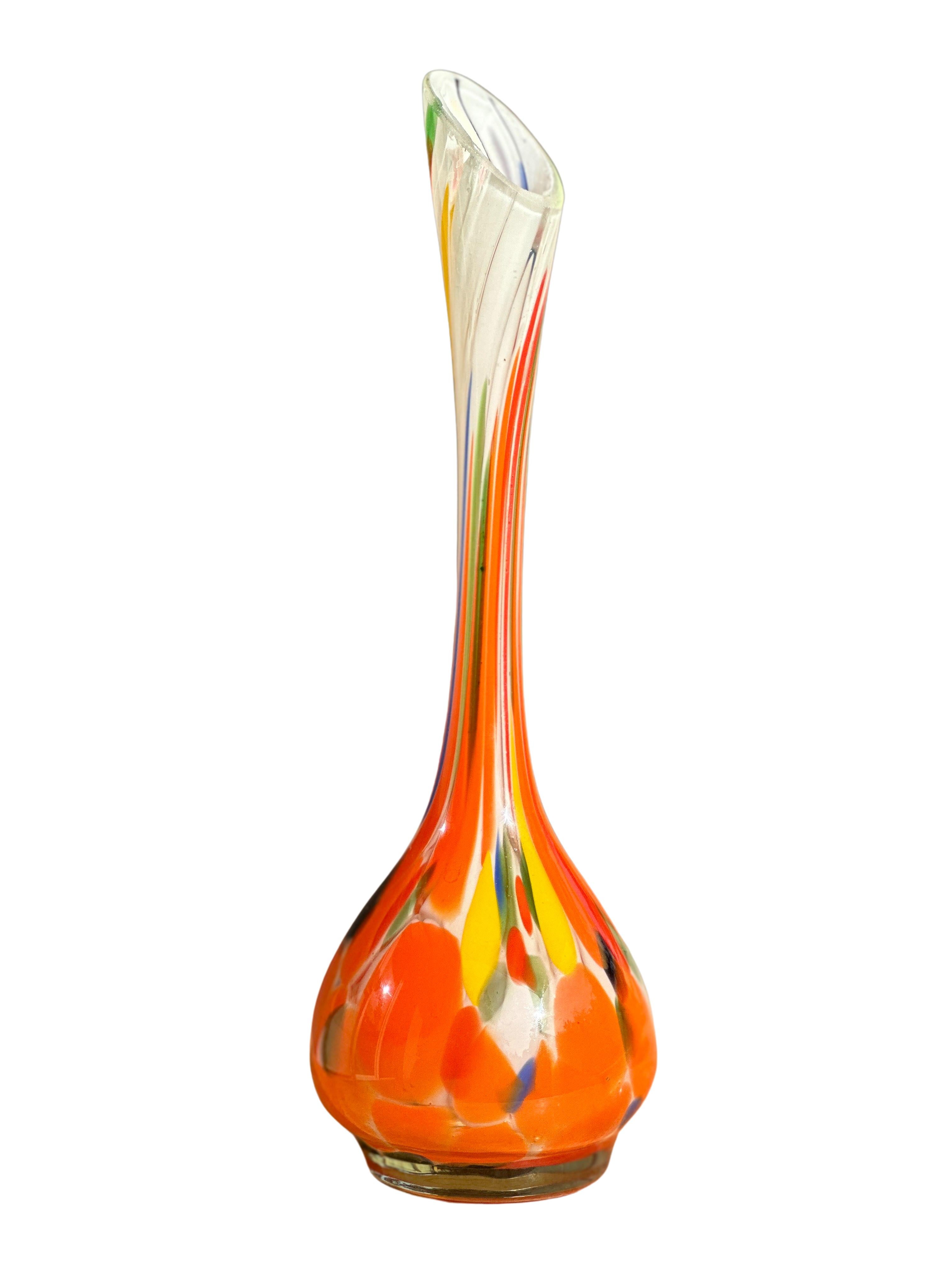 Mid-Century Modern Midcentury Glass Colorful Vase, Poland, 1970s For Sale