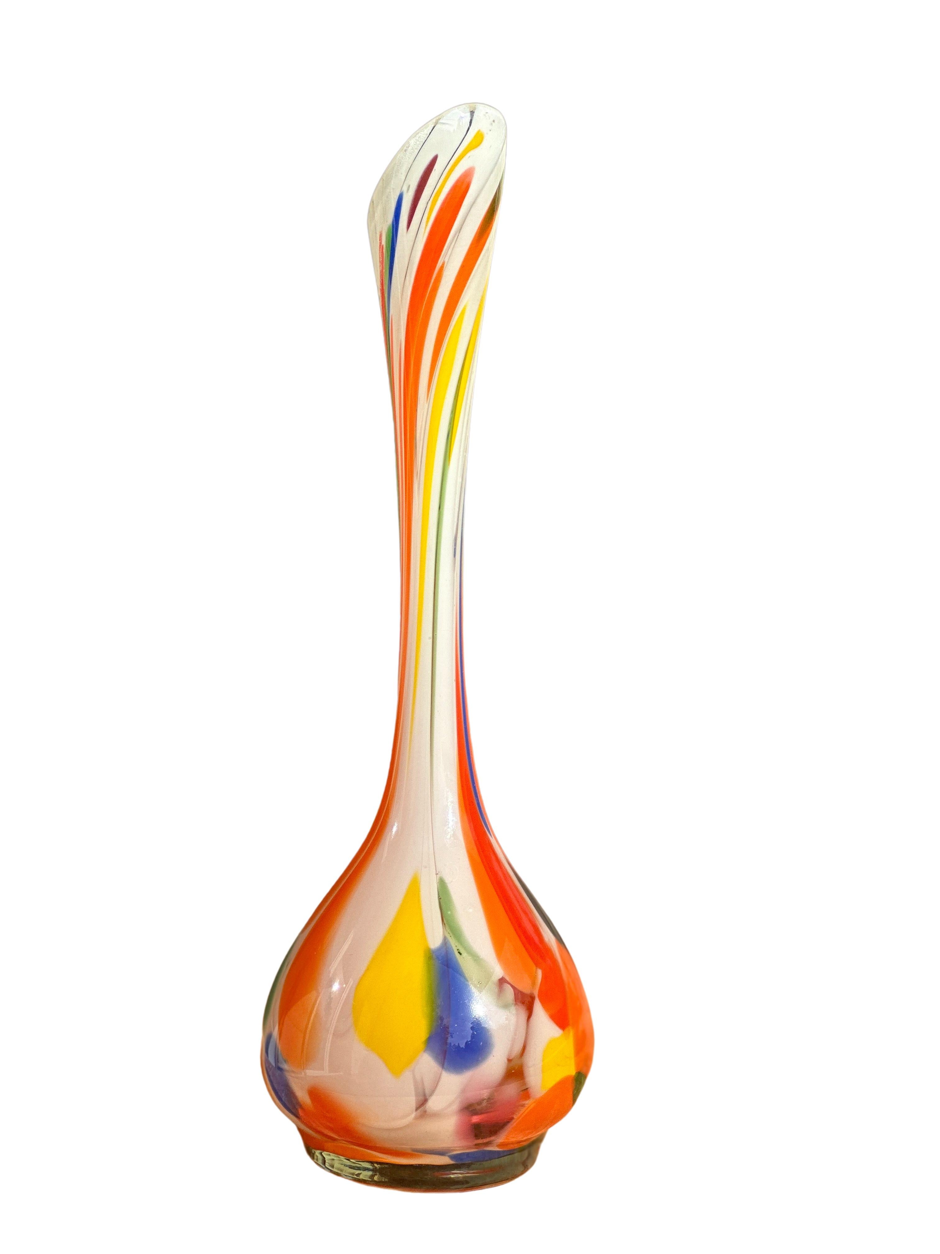 Polish Midcentury Glass Colorful Vase, Poland, 1970s For Sale