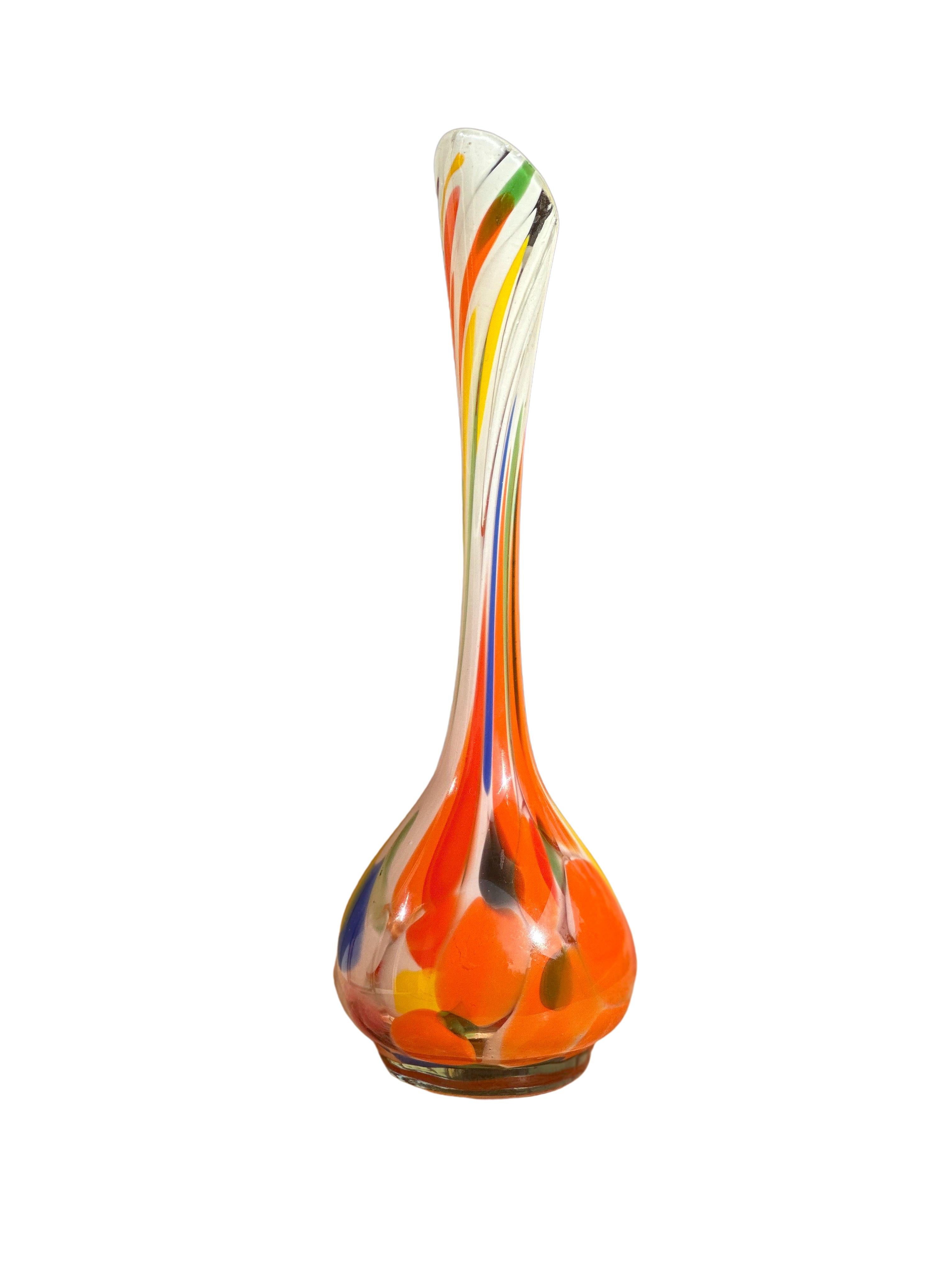 Midcentury Glass Colorful Vase, Poland, 1970s In Good Condition For Sale In WARSZAWA, 14