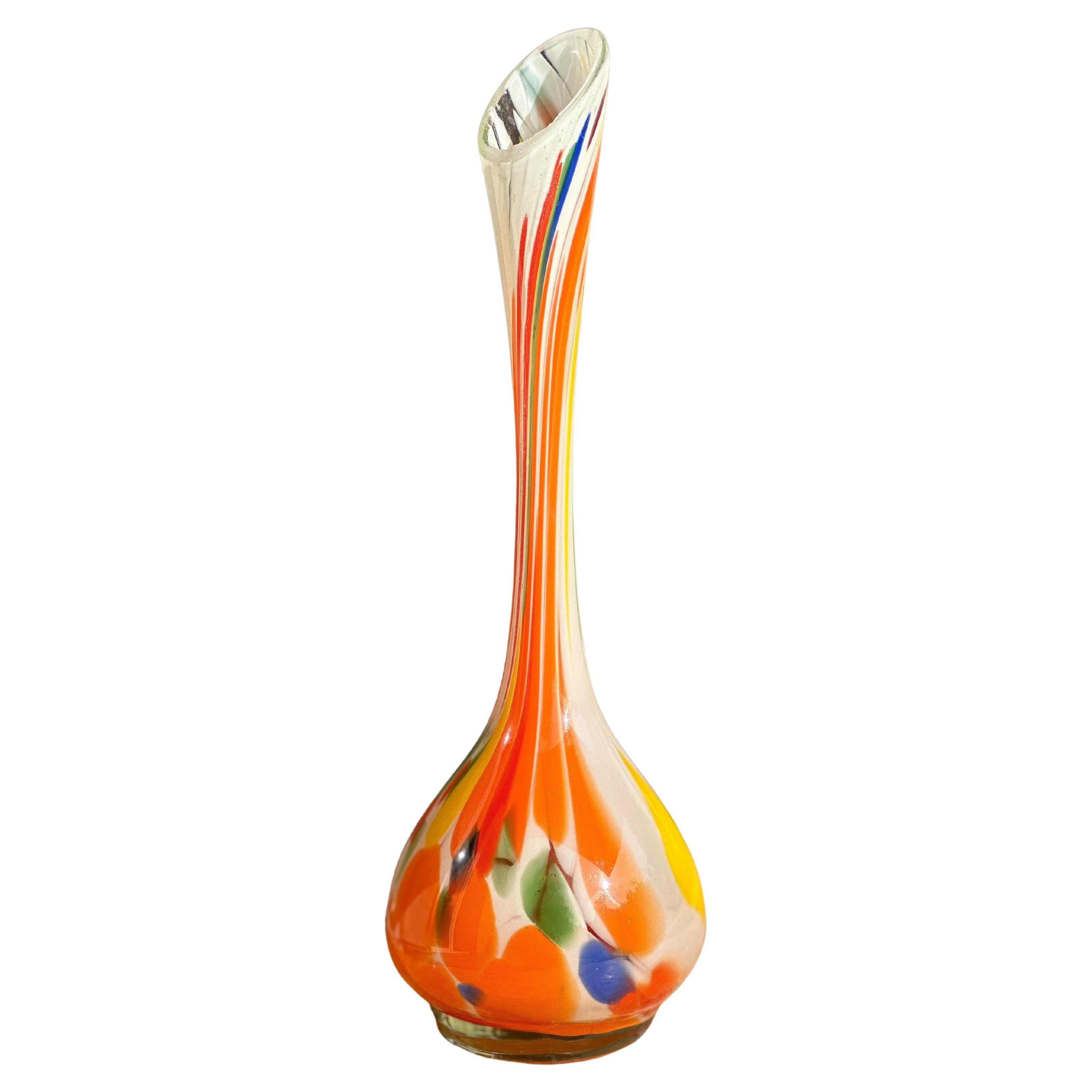 Midcentury Glass Colorful Vase, Poland, 1970s For Sale