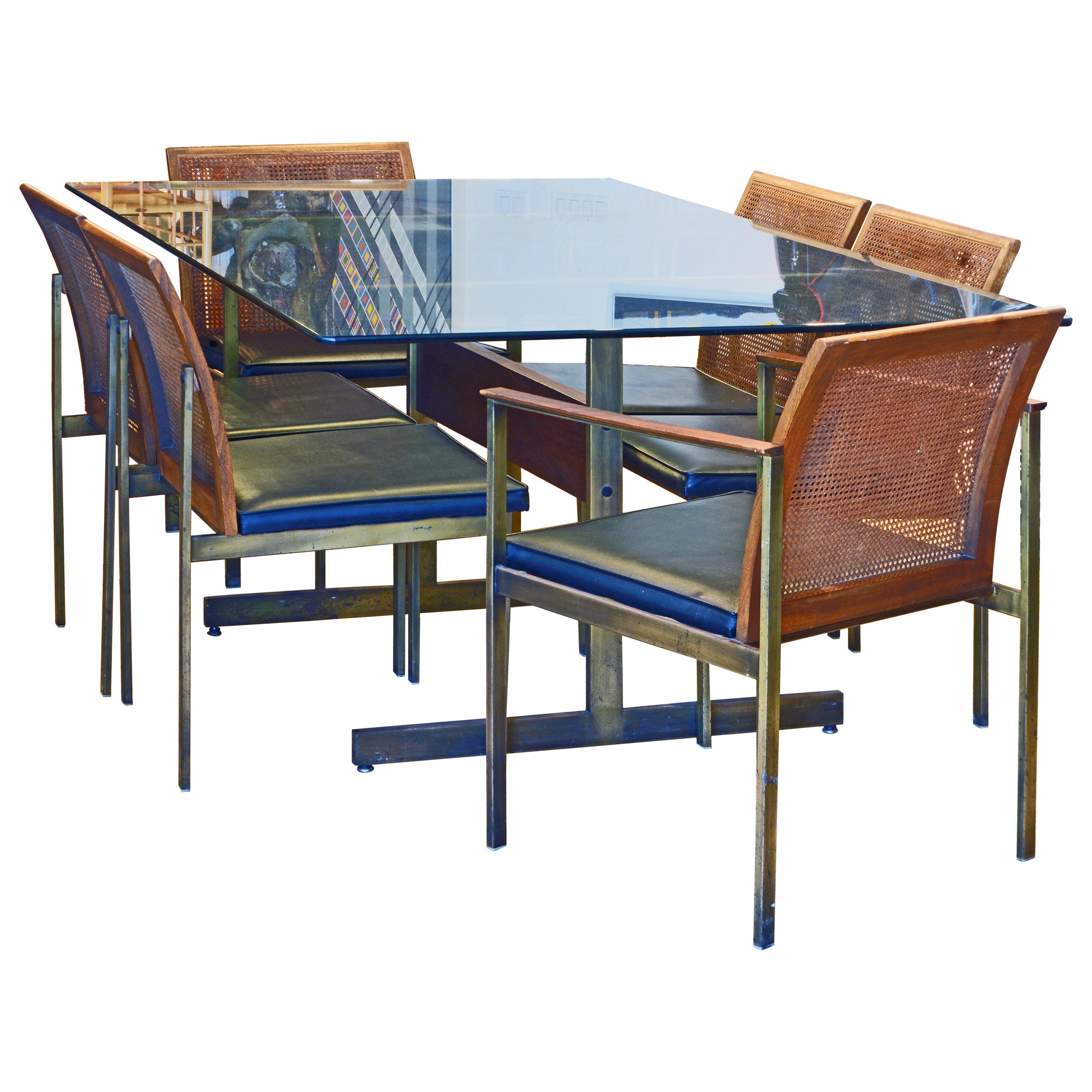 Midcentury Glass Dining Table and 6 Chairs by Lane Attributed to Paul McCobb