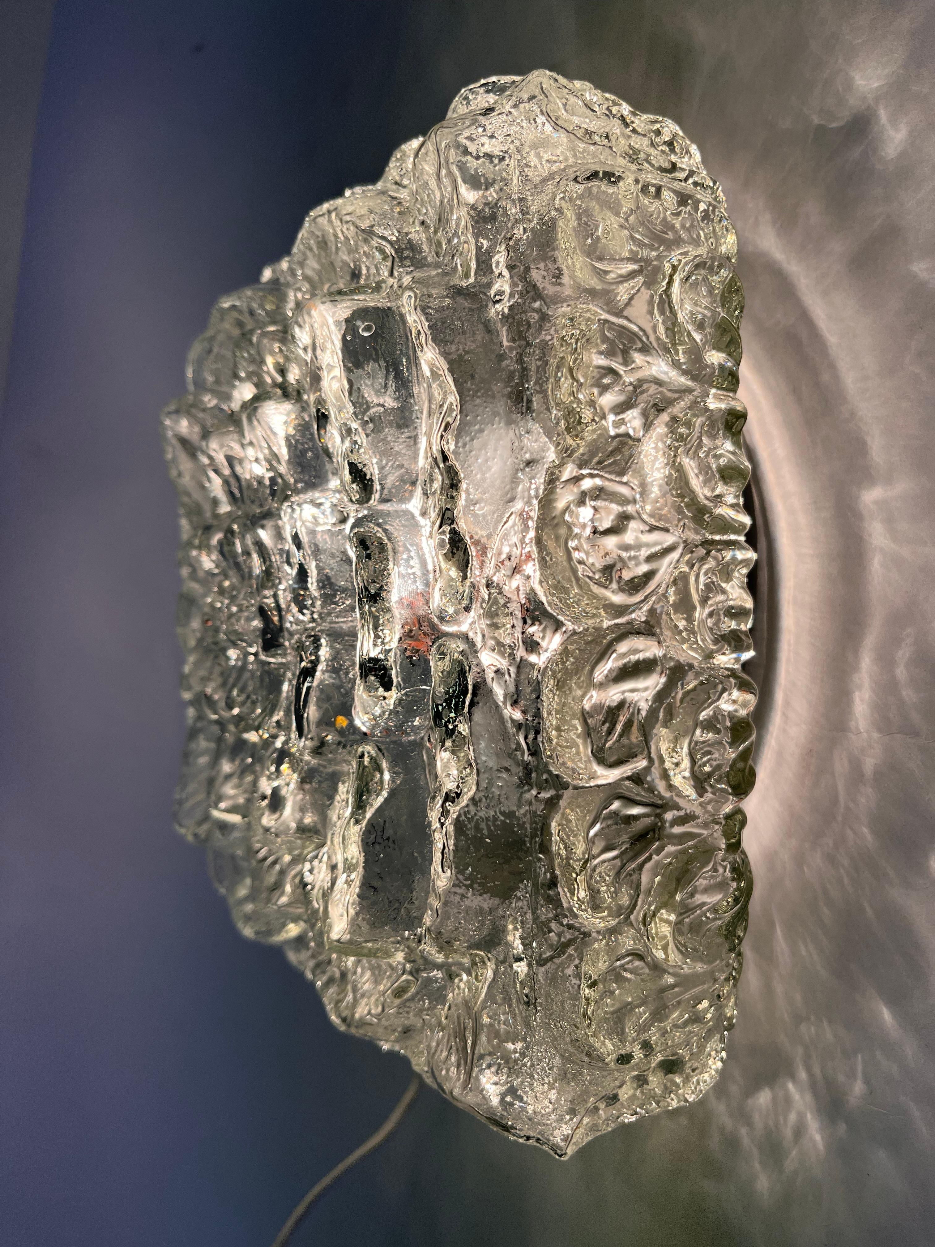 Midcentury glass Flush Mount, Ceiling or Wall Lamp, Germany, 1970s In Good Condition For Sale In Praha, CZ