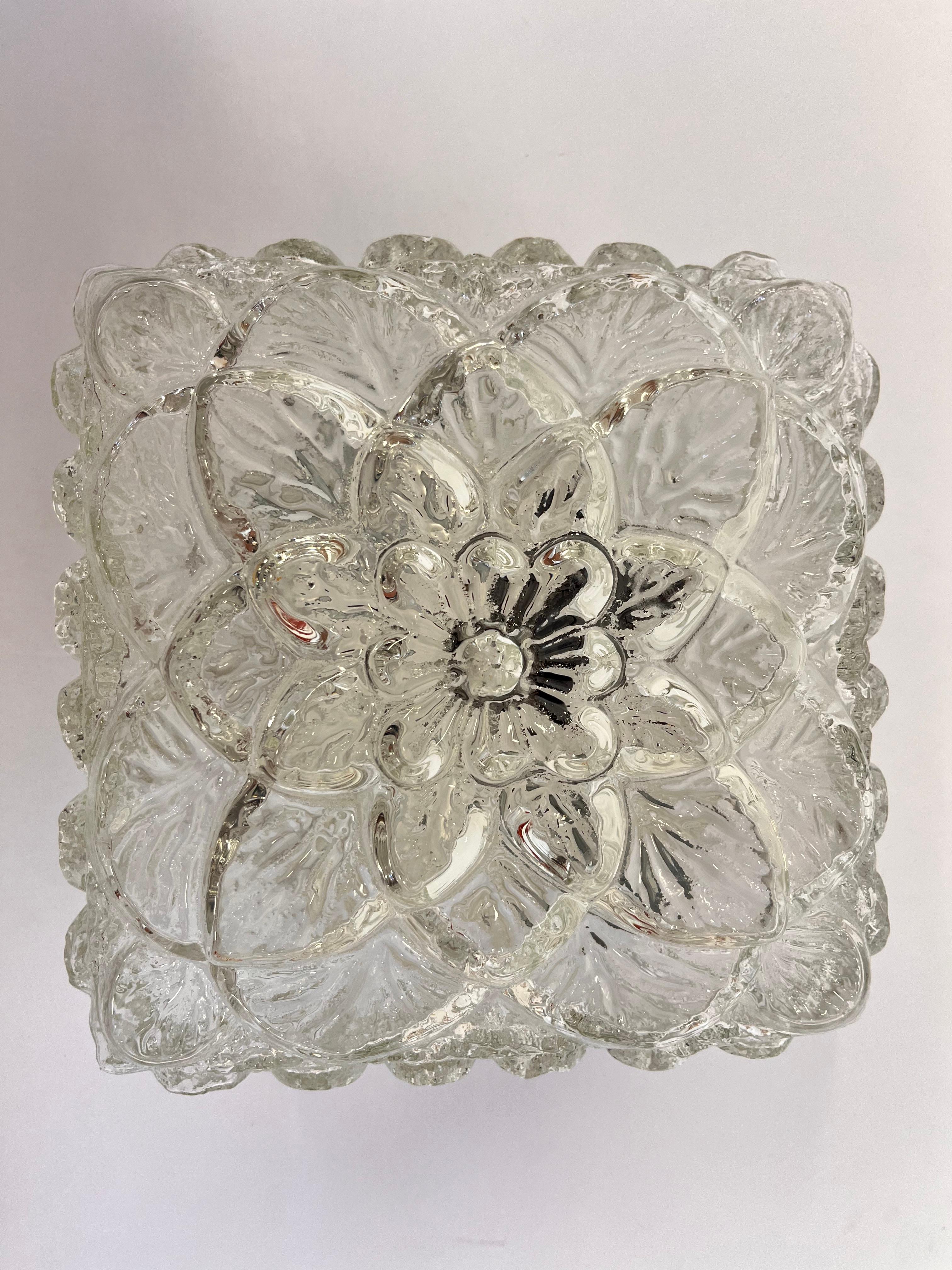 Glass Midcentury glass Flush Mount, Ceiling or Wall Lamp, Germany, 1970s For Sale