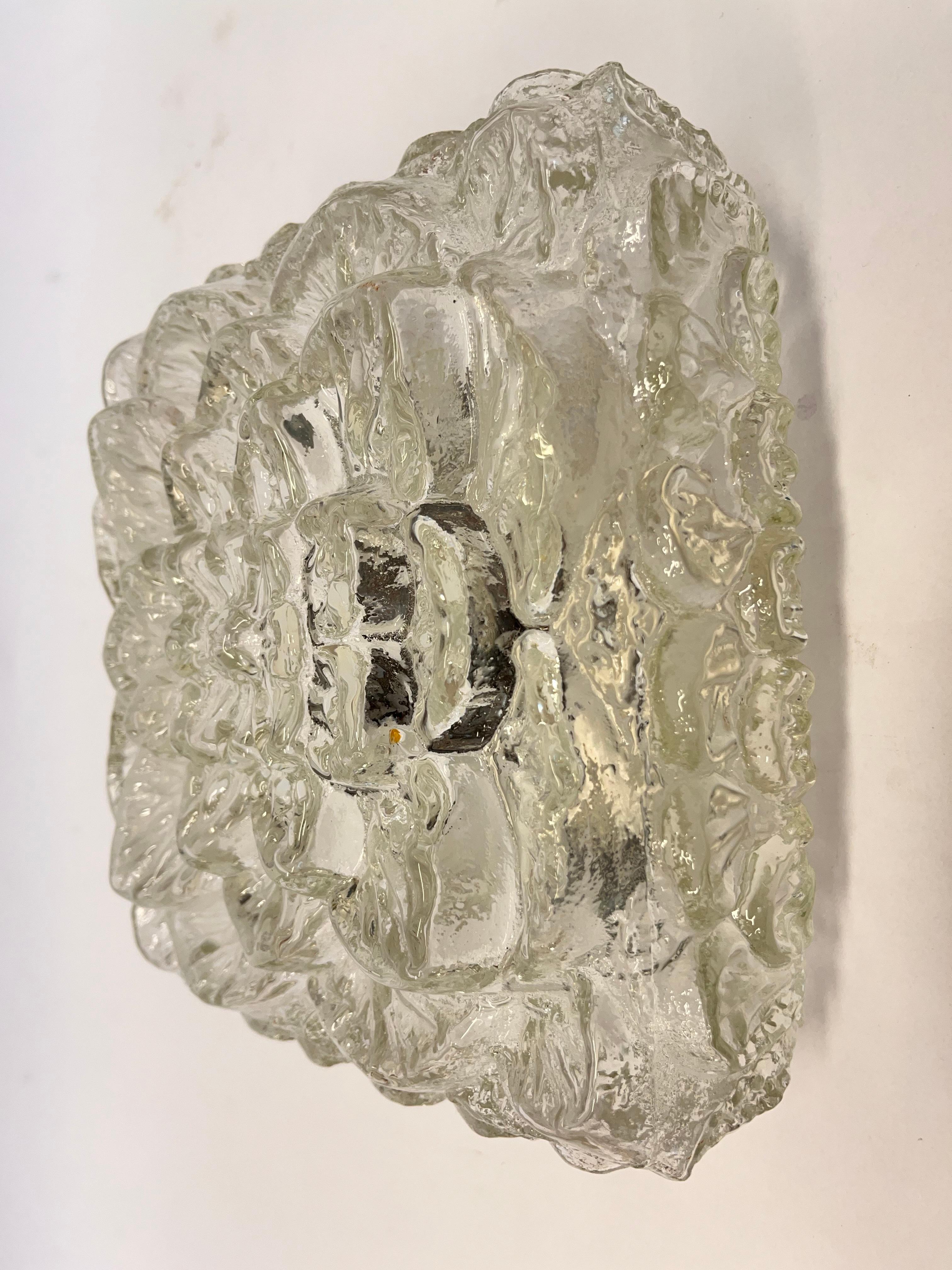 Midcentury glass Flush Mount, Ceiling or Wall Lamp, Germany, 1970s For Sale 1