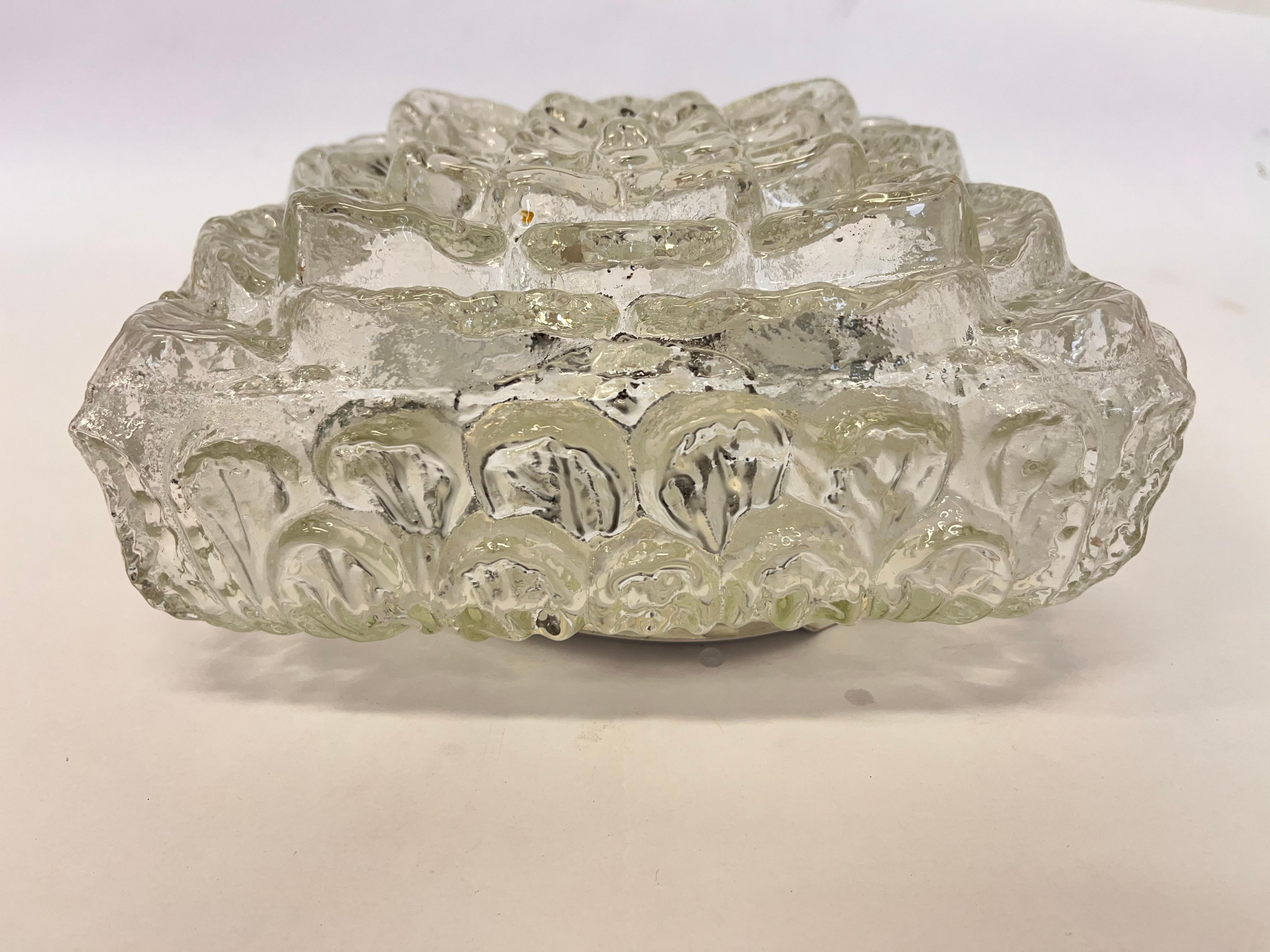 Midcentury glass Flush Mount, Ceiling or Wall Lamp, Germany, 1970s For Sale 2