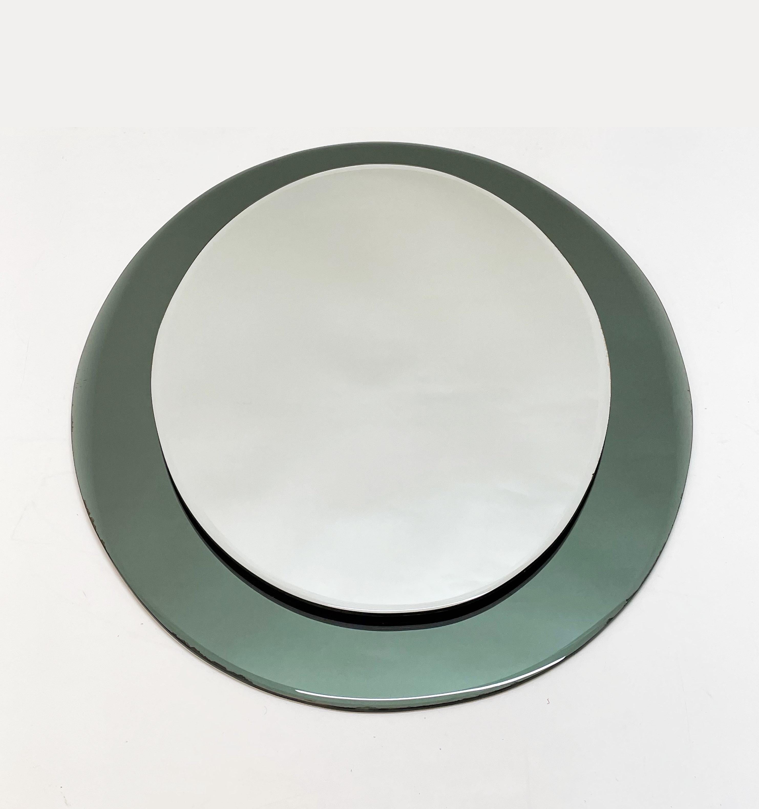Mid-Century Modern Midcentury Glass Framed Oval Wall Mirror Attributed to Cristal Art, Italy, 1960s