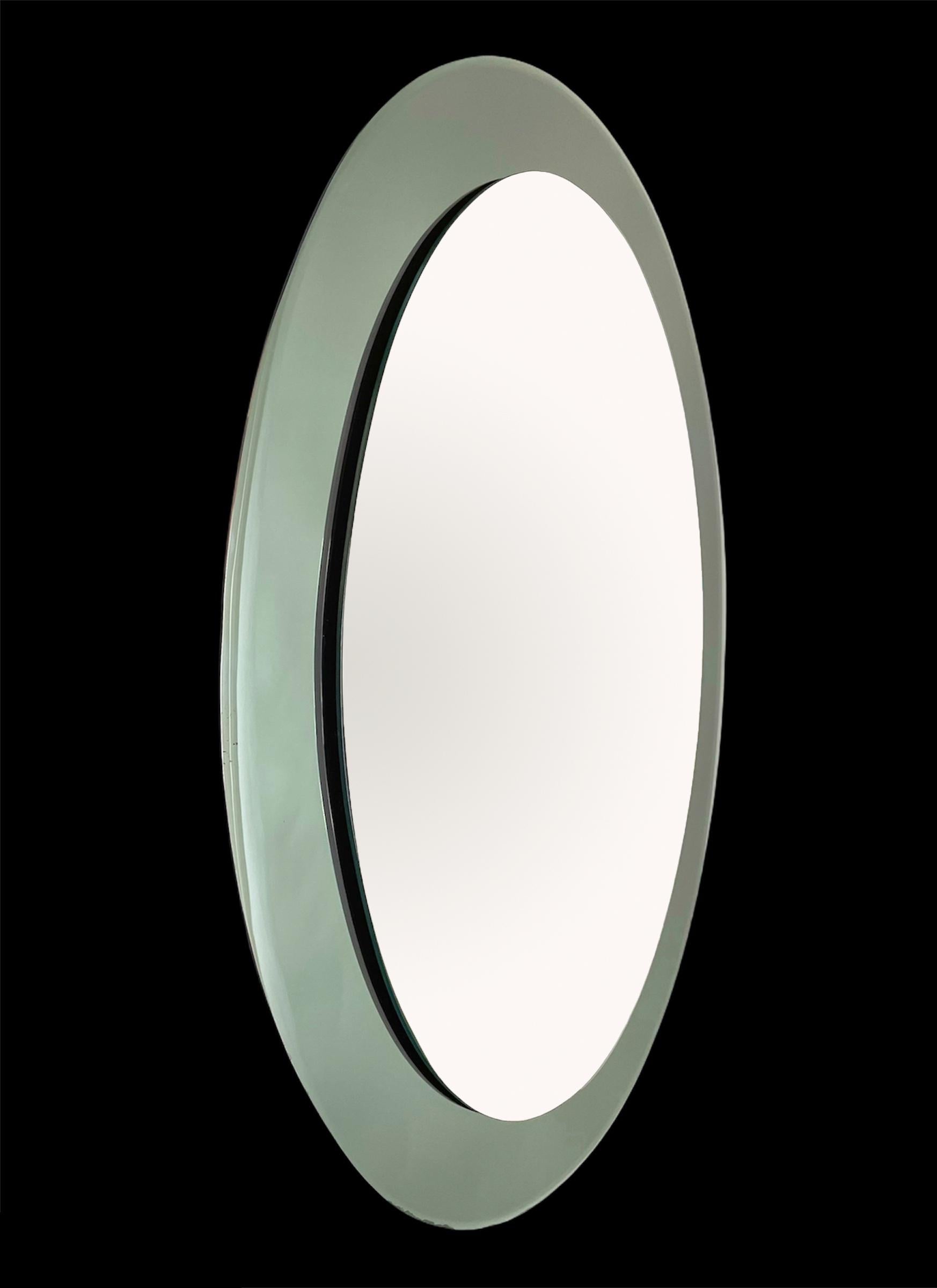 Mid-20th Century Midcentury Glass Framed Oval Wall Mirror Attributed to Cristal Art, Italy, 1960s