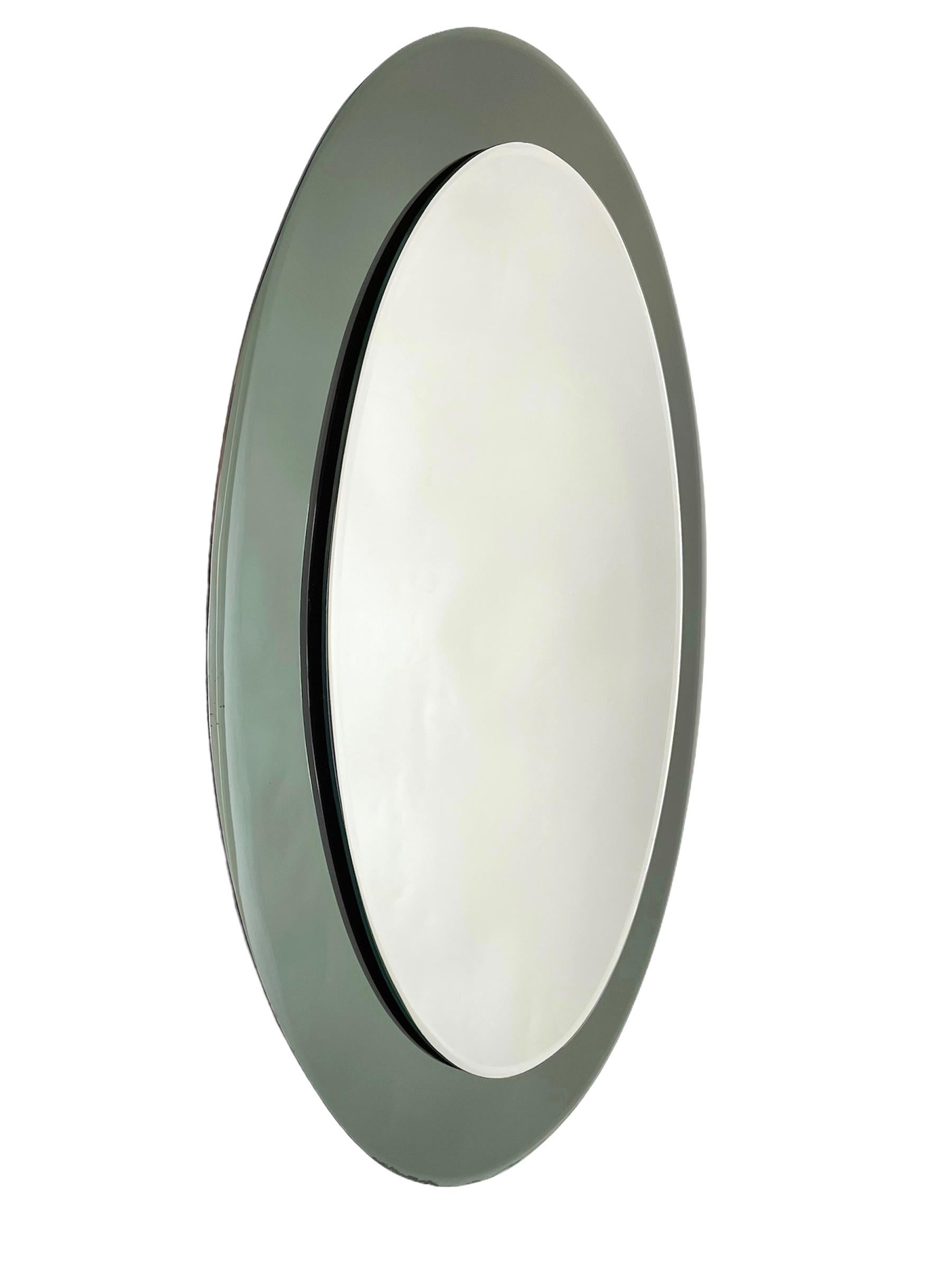 Midcentury Glass Framed Oval Wall Mirror Attributed to Cristal Art, Italy, 1960s 1