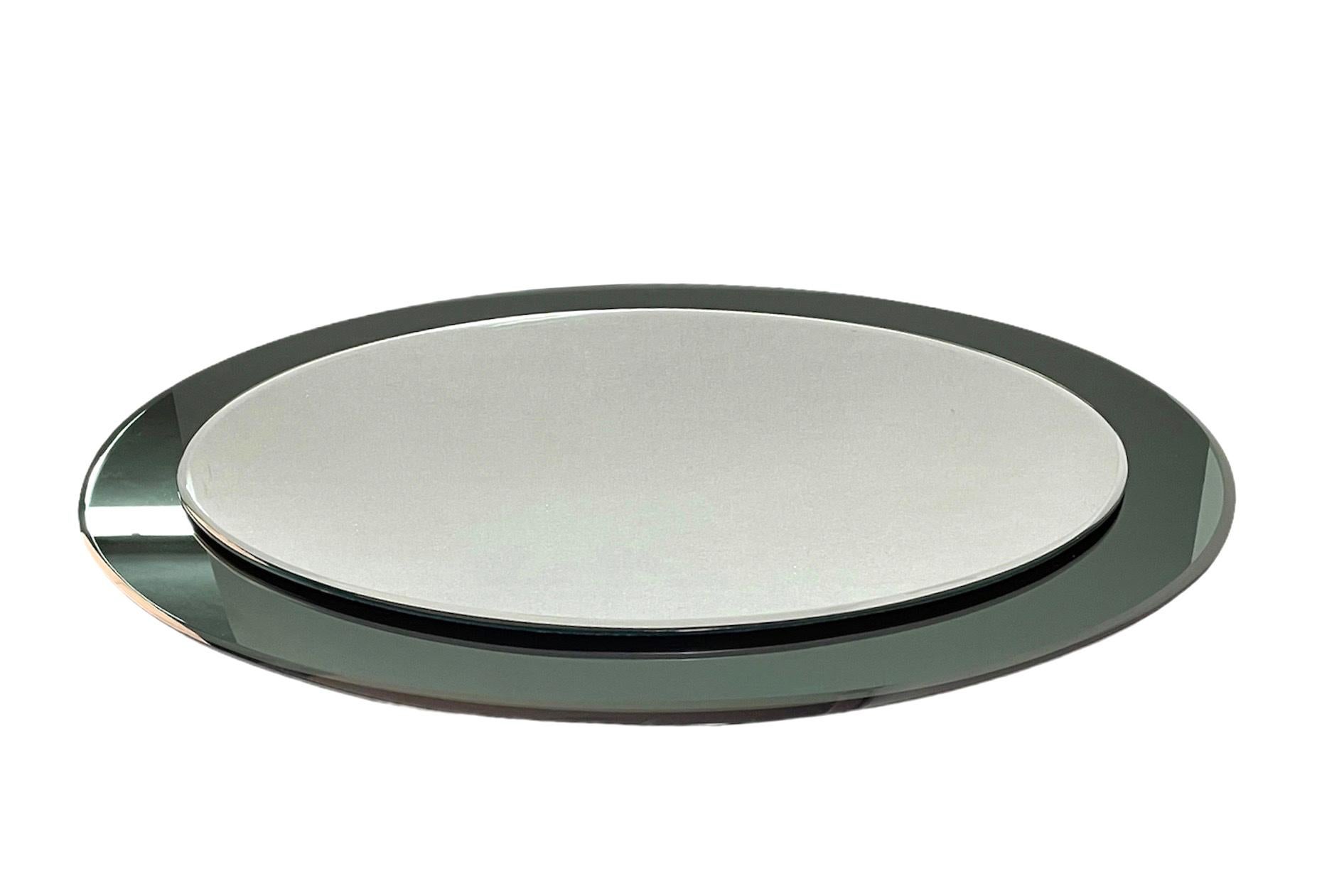 Midcentury Glass Framed Oval Wall Mirror Attributed to Cristal Art, Italy, 1960s 2