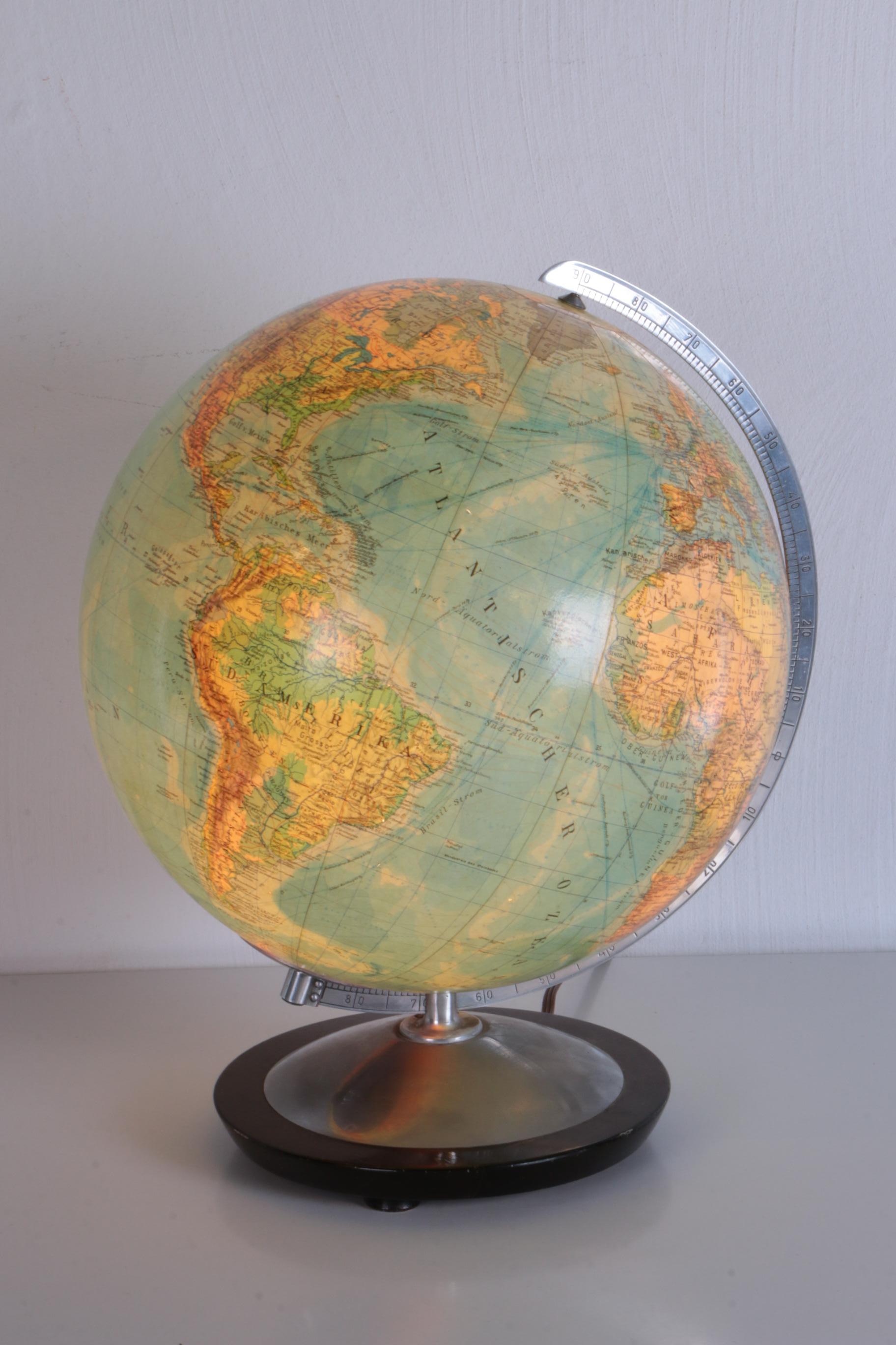 Mid-Century Modern Midcentury Glass Globe with Light from Columbus DuoErdglobe, Germany