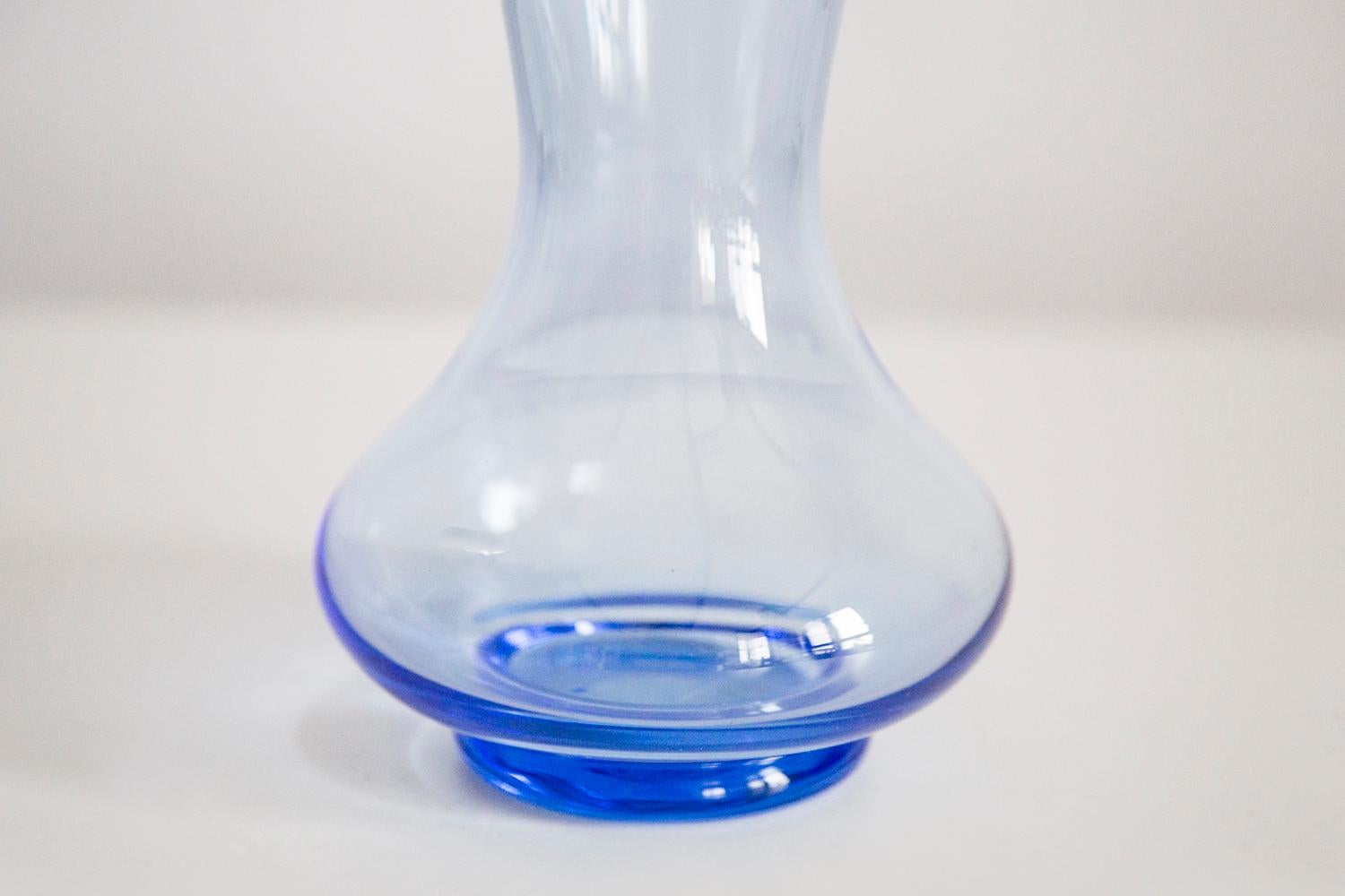 20th Century Midcentury Glass Light Blue Vase with a Frill, Europe, 1960s For Sale