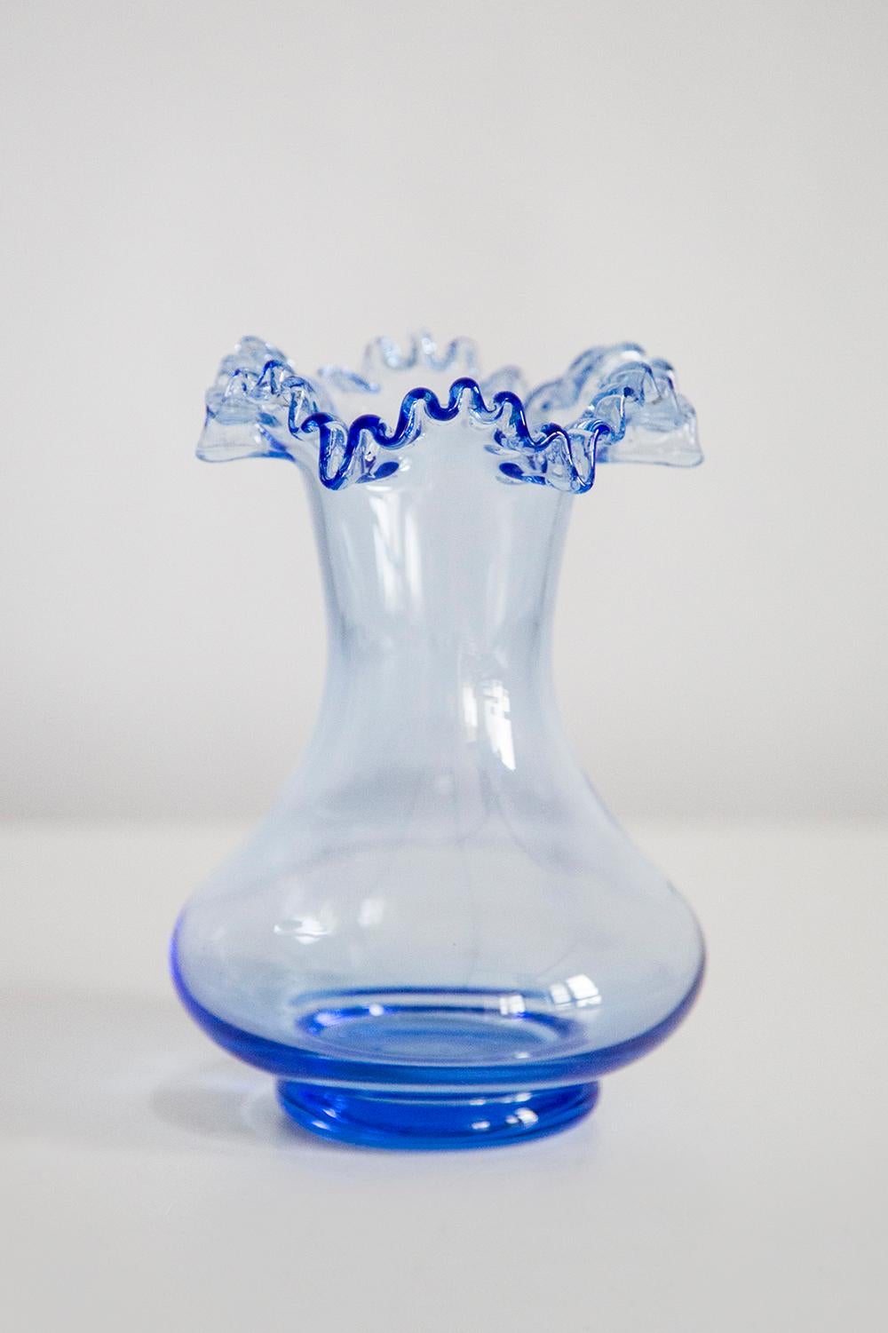 Ceramic Midcentury Glass Light Blue Vase with a Frill, Europe, 1960s For Sale
