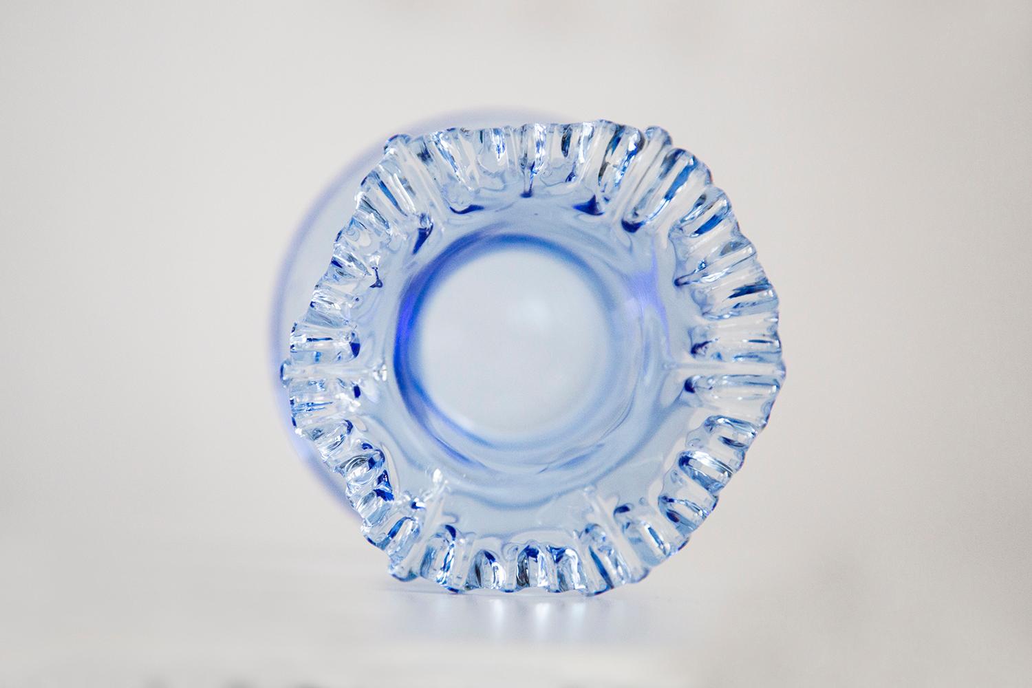 Midcentury Glass Light Blue Vase with a Frill, Europe, 1960s For Sale 1