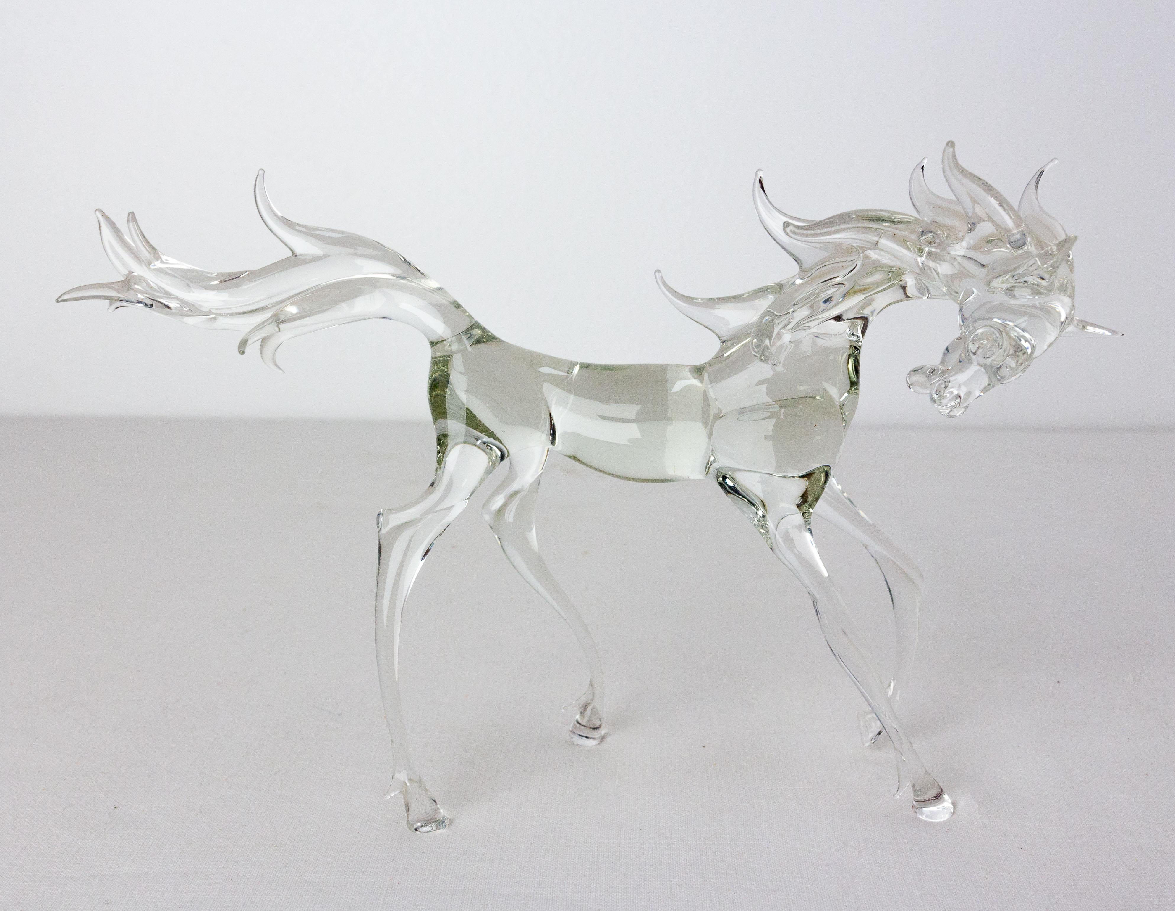 Midcentury Glass Murano Horse, Venetian Italian, circa 1960 In Good Condition For Sale In Labrit, Landes