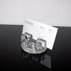 Midcentury Glass Paperweight Letter Holder