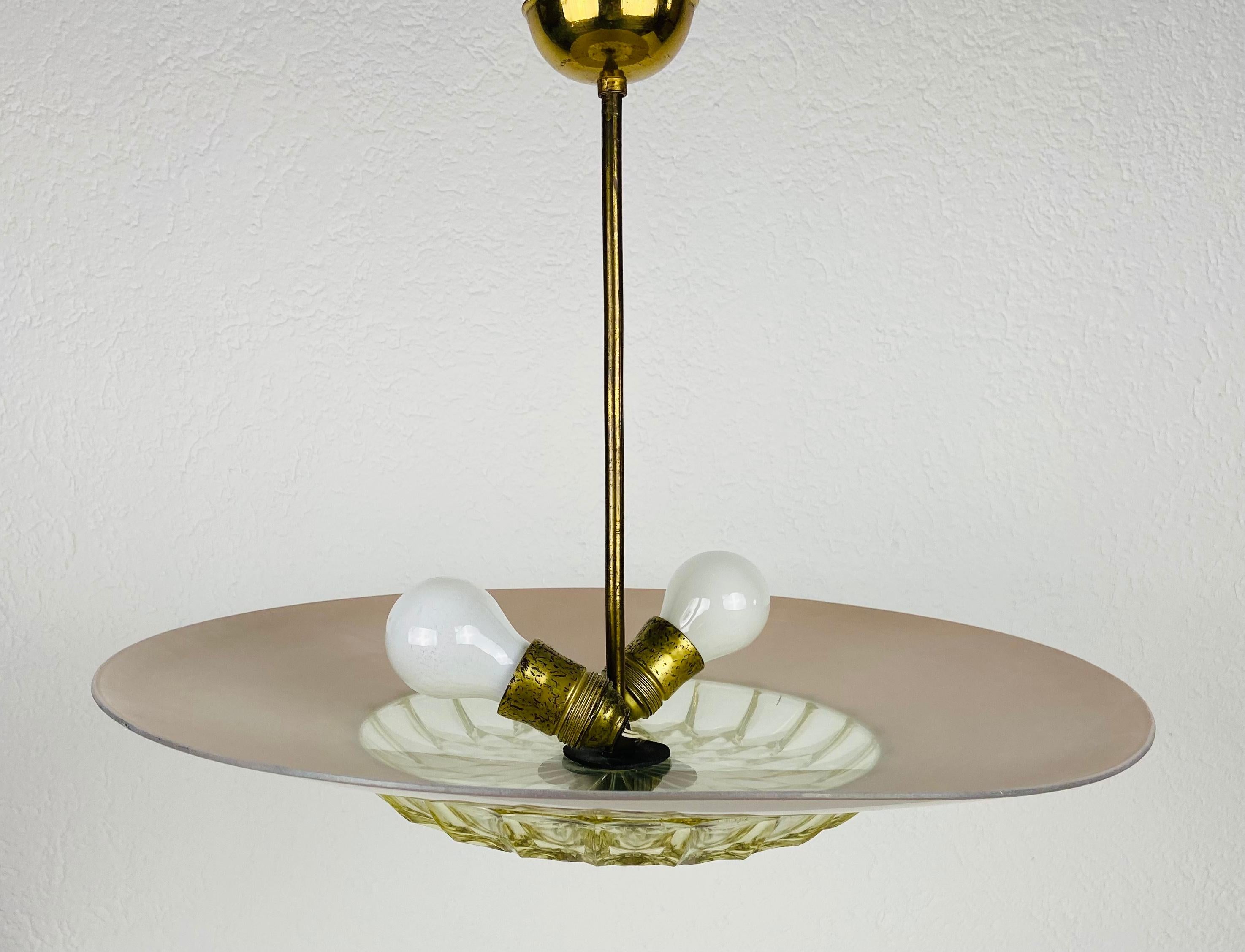 Brass Midcentury Glass Pendant Lamp in the Style of Boris Lacroix, 1960s