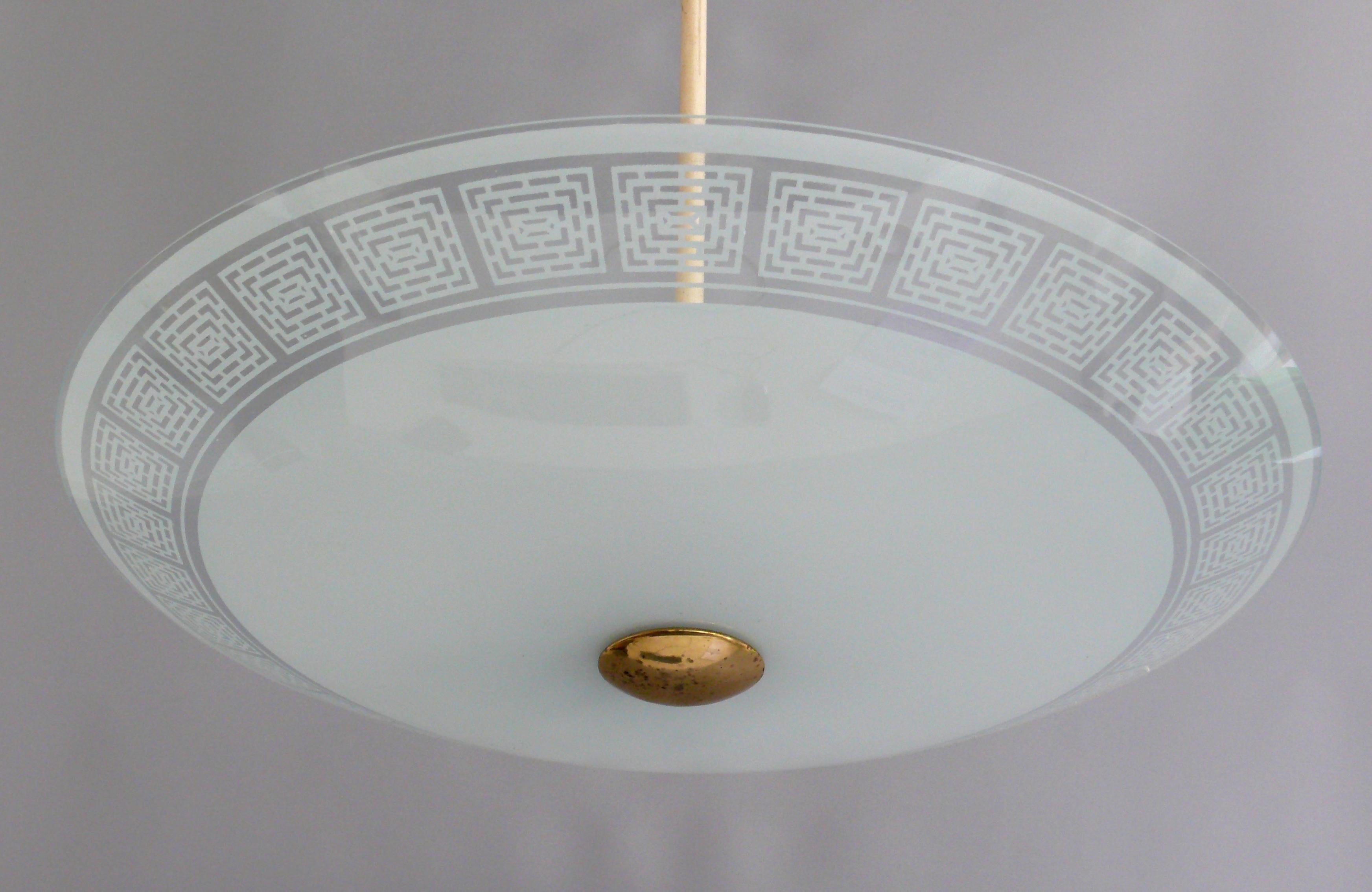 Midcentury Glass Pendant Light, 1950s In Good Condition For Sale In Schwerin, MV