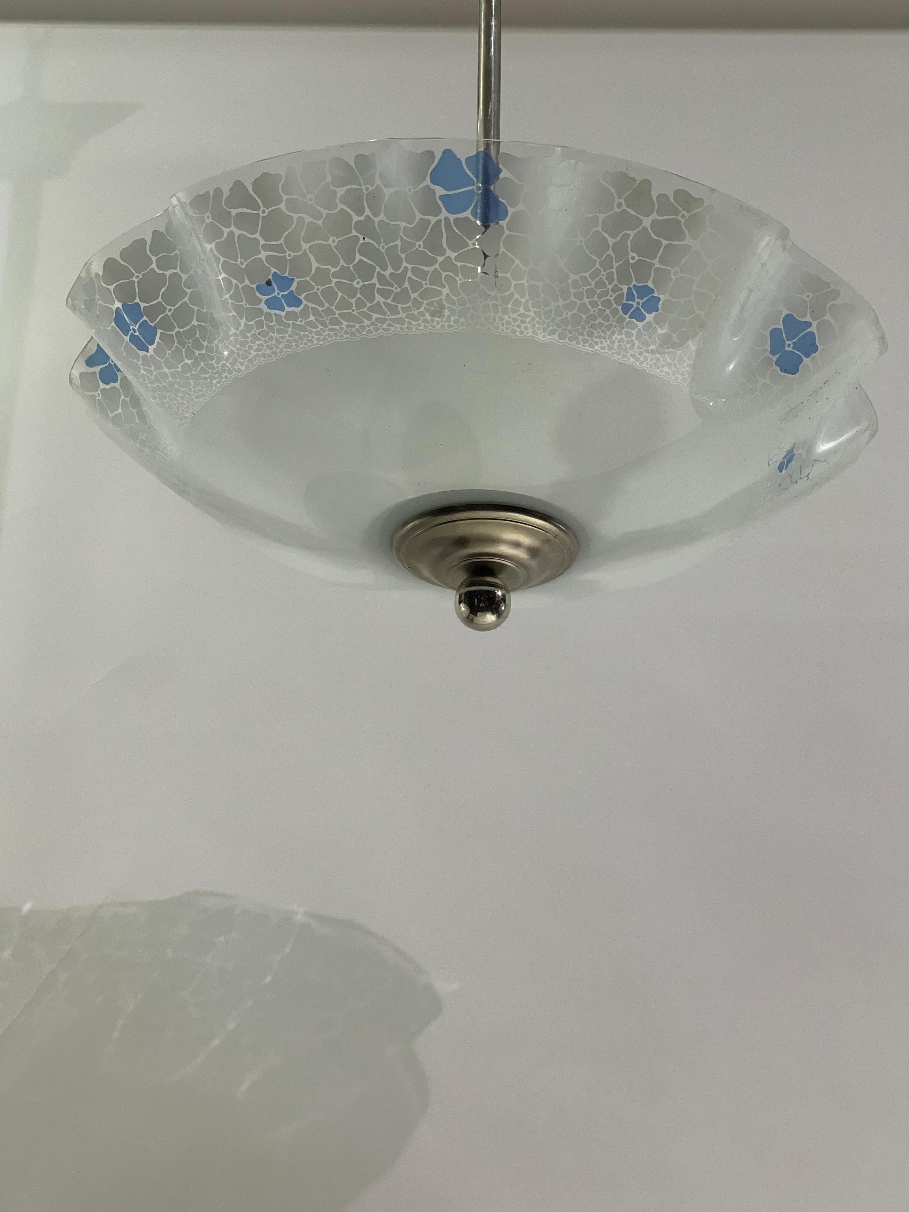 Organic Modern Midcentury Glass Pendant Light For Sale