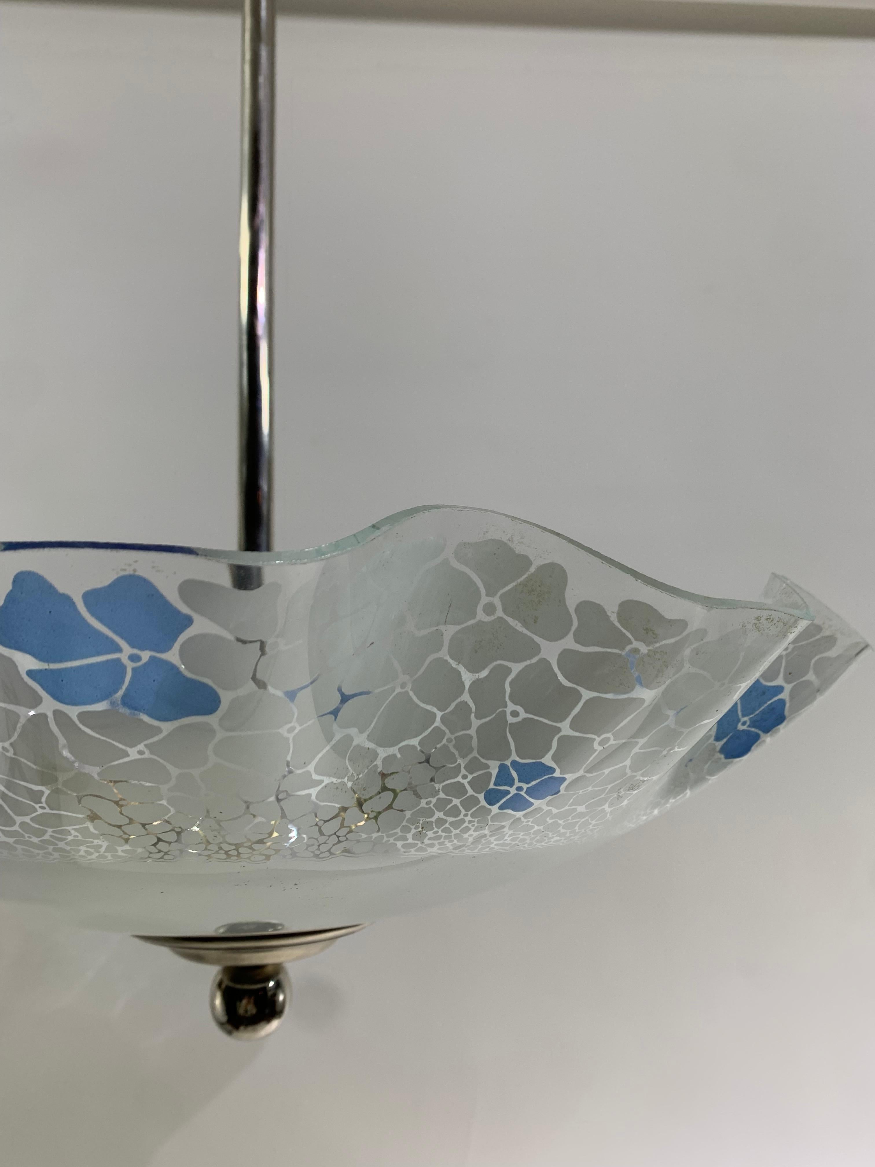 French Midcentury Glass Pendant Light For Sale