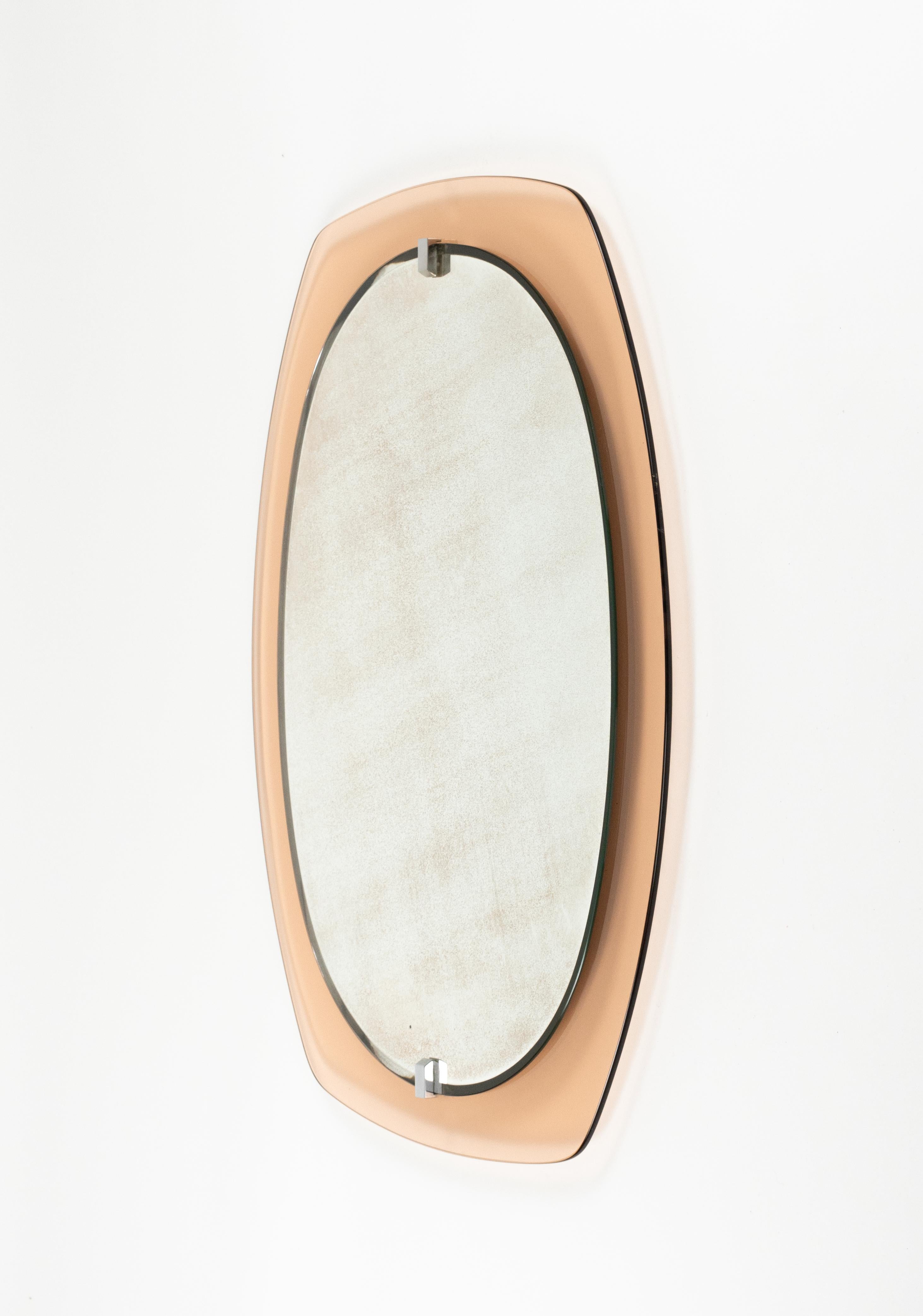 Midcentury Glass Pink Oval Wall Mirror by Veca, Italy 1970s For Sale 4