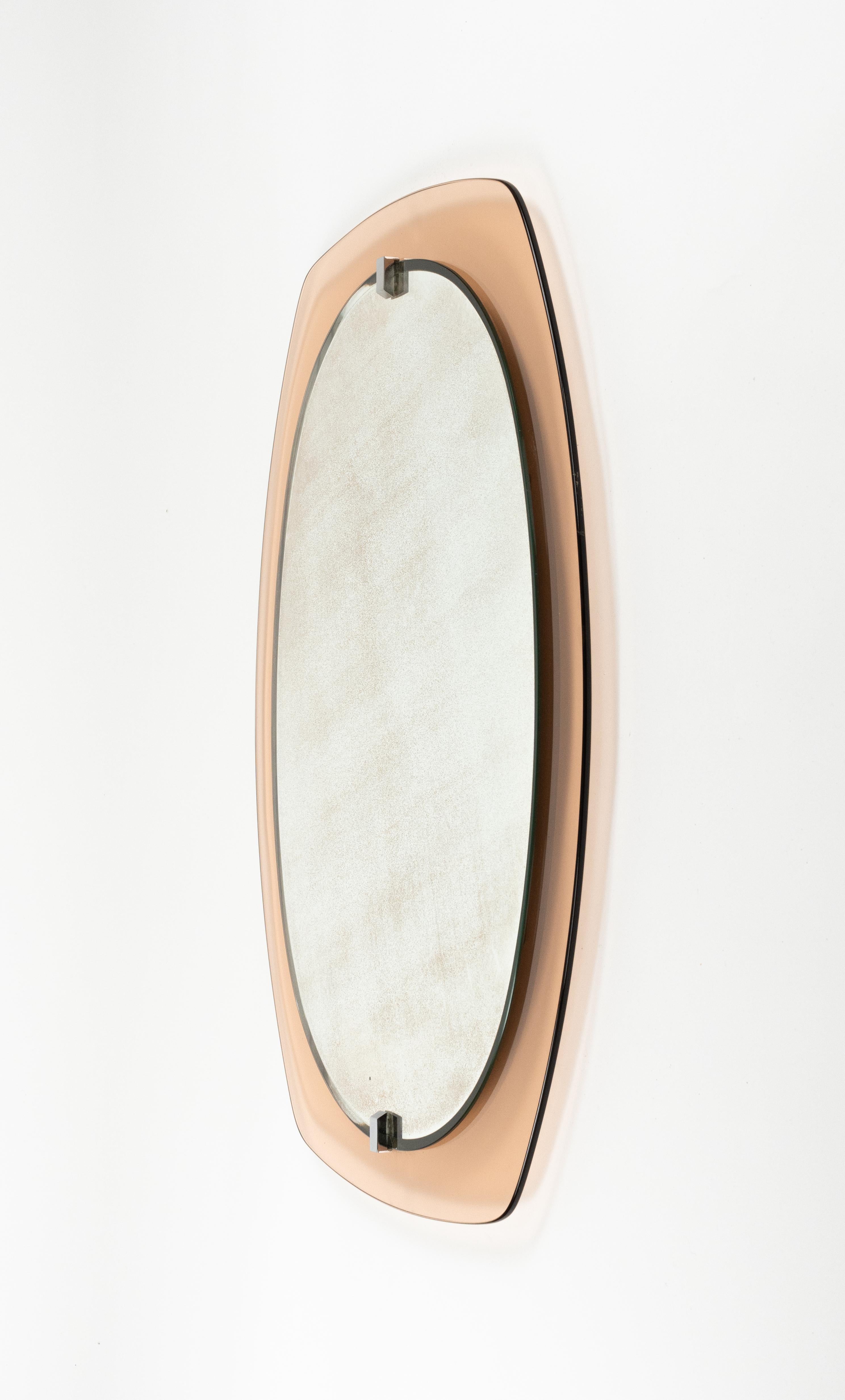 Midcentury Glass Pink Oval Wall Mirror by Veca, Italy 1970s For Sale 5