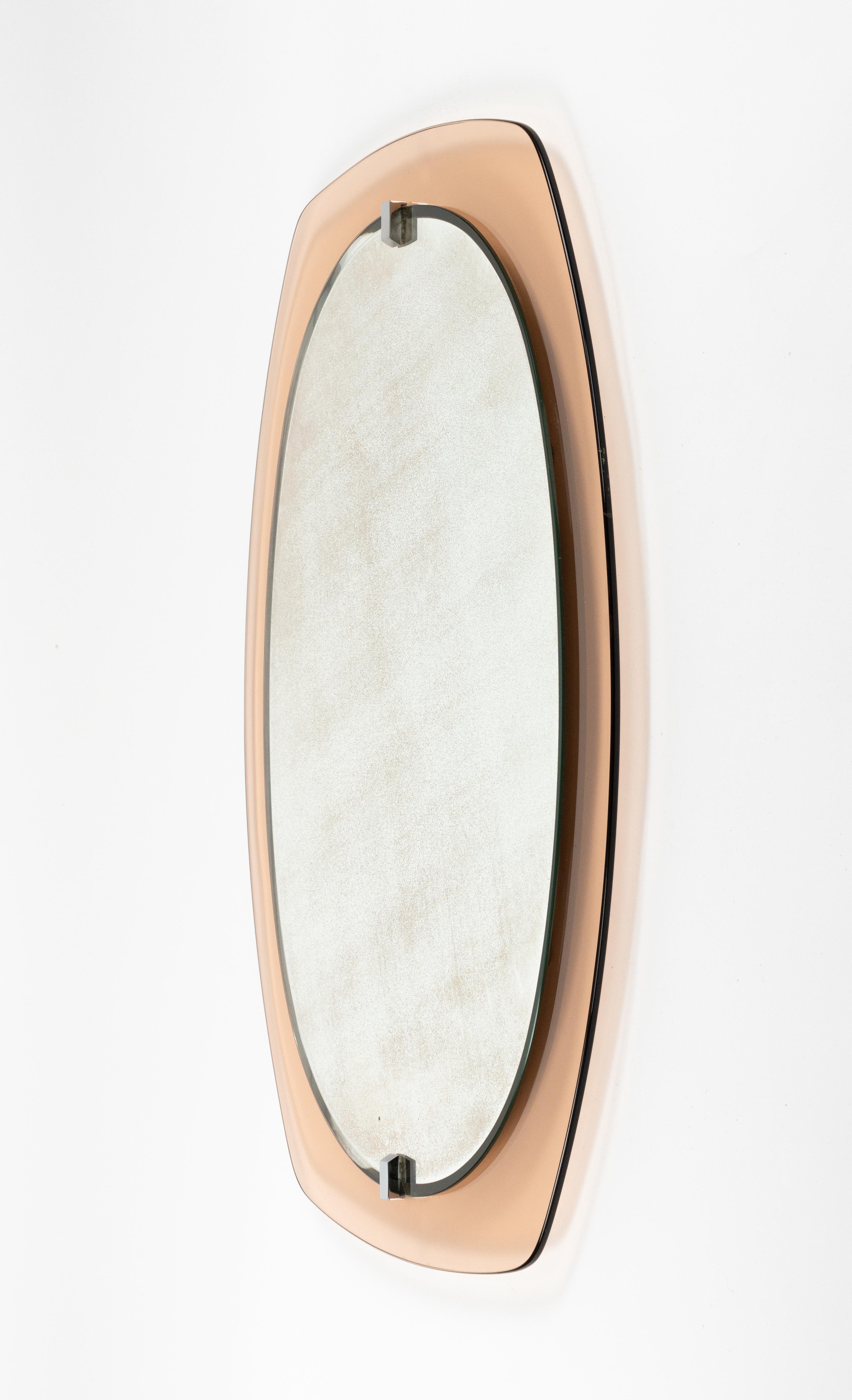Midcentury Glass Pink Oval Wall Mirror by Veca, Italy 1970s For Sale 6