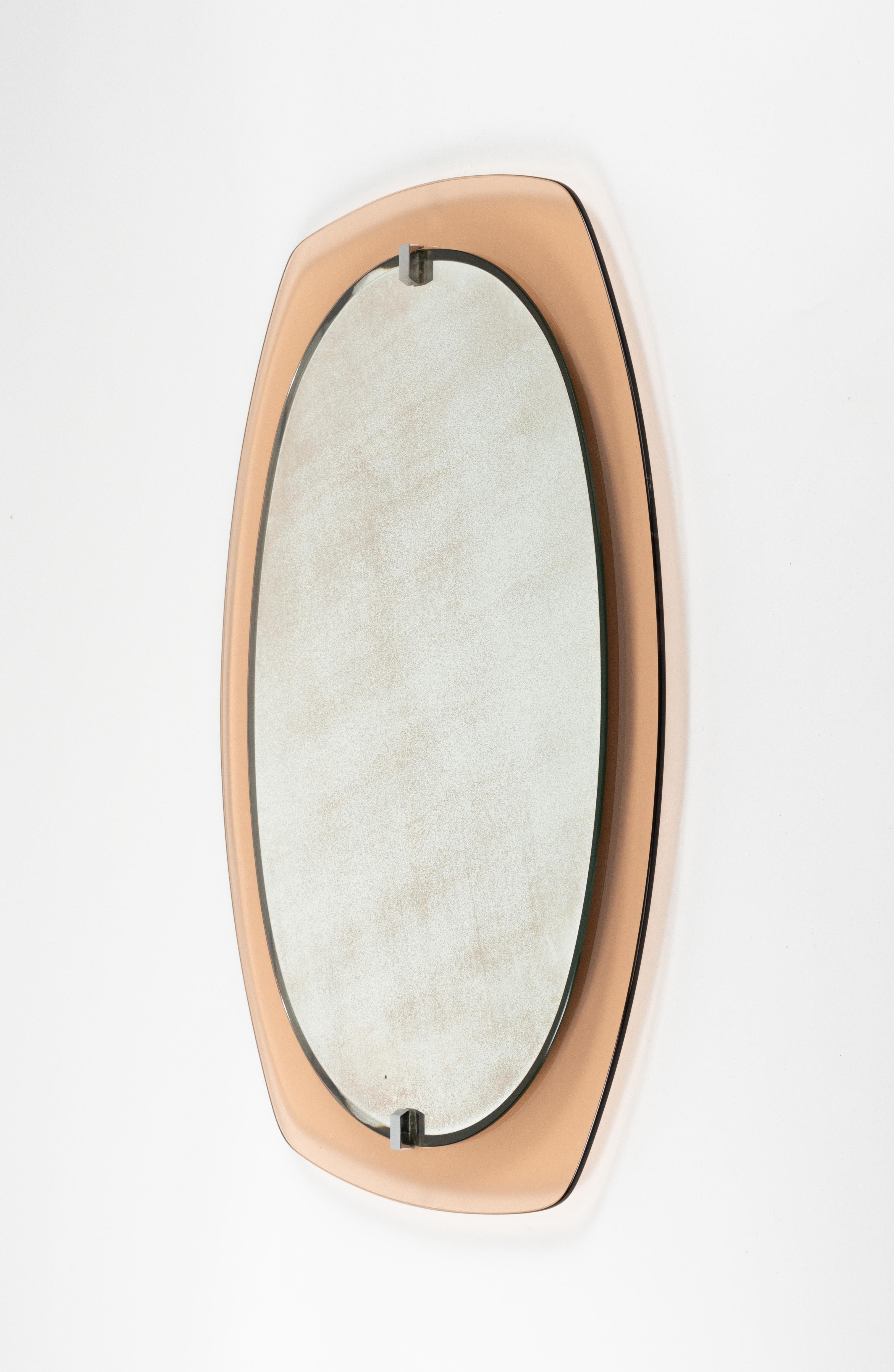 Midcentury Glass Pink Oval Wall Mirror by Veca, Italy 1970s For Sale 7