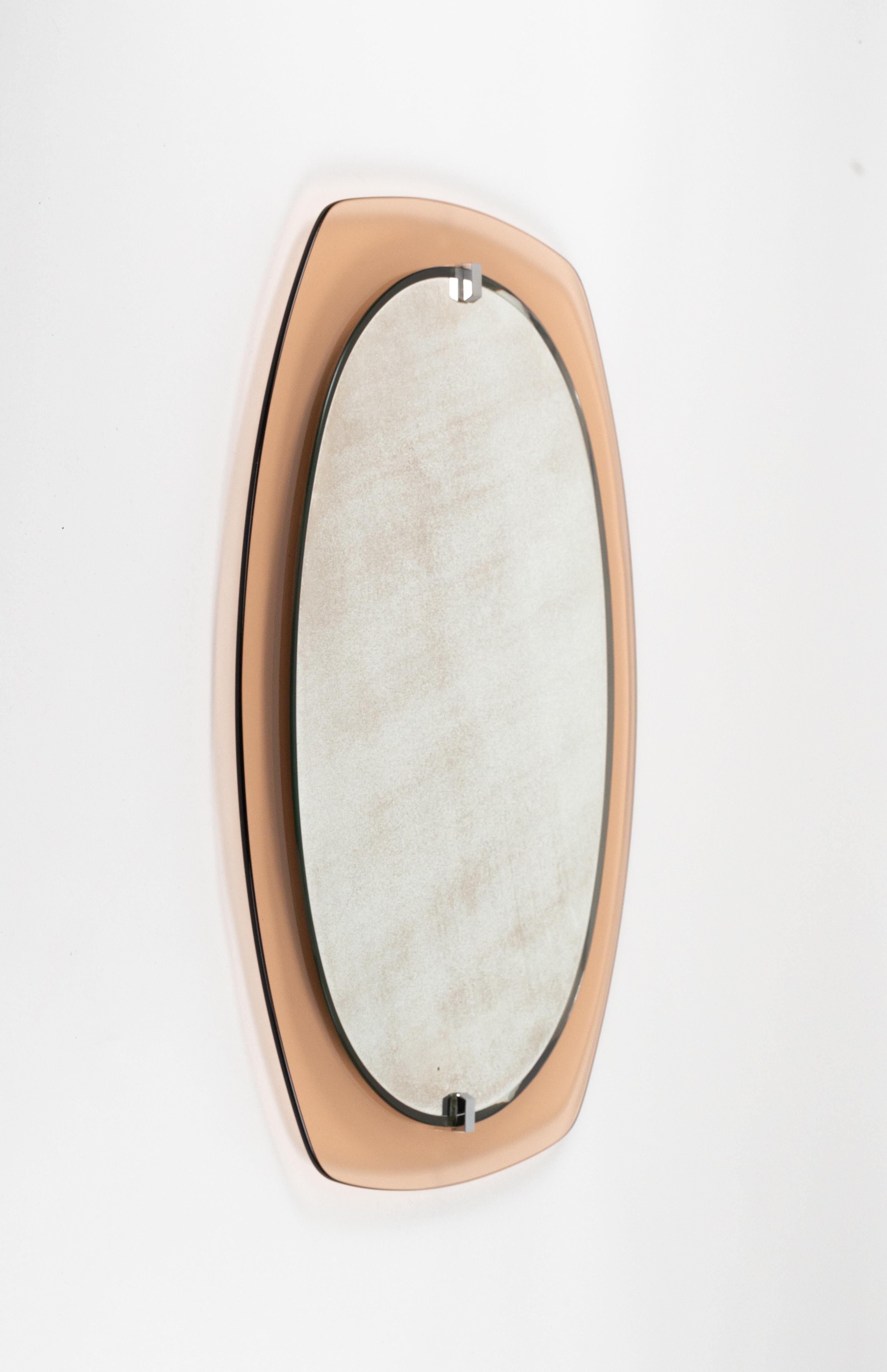 Mid-Century Modern Midcentury Glass Pink Oval Wall Mirror by Veca, Italy 1970s For Sale
