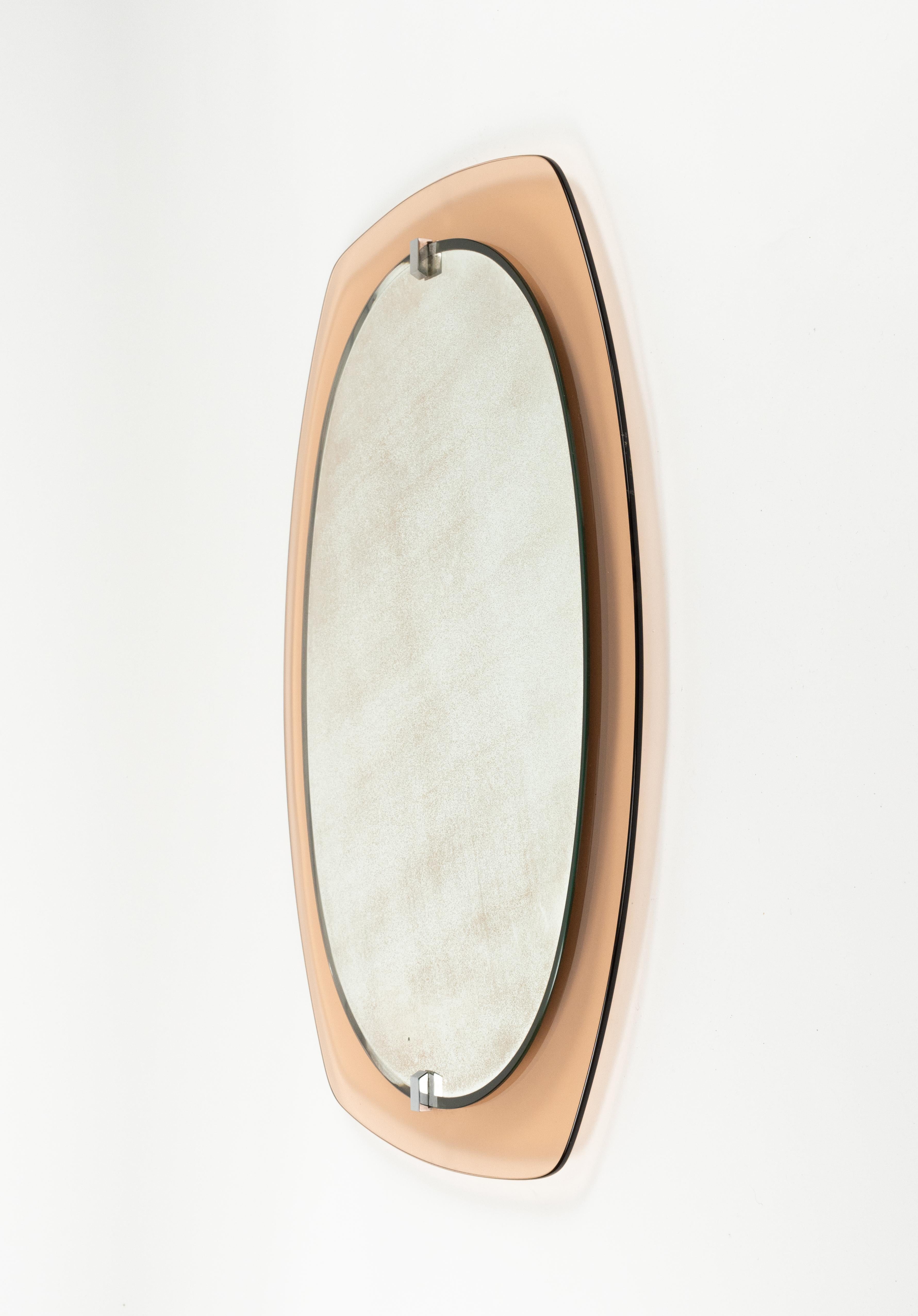 Midcentury Glass Pink Oval Wall Mirror by Veca, Italy 1970s For Sale 2