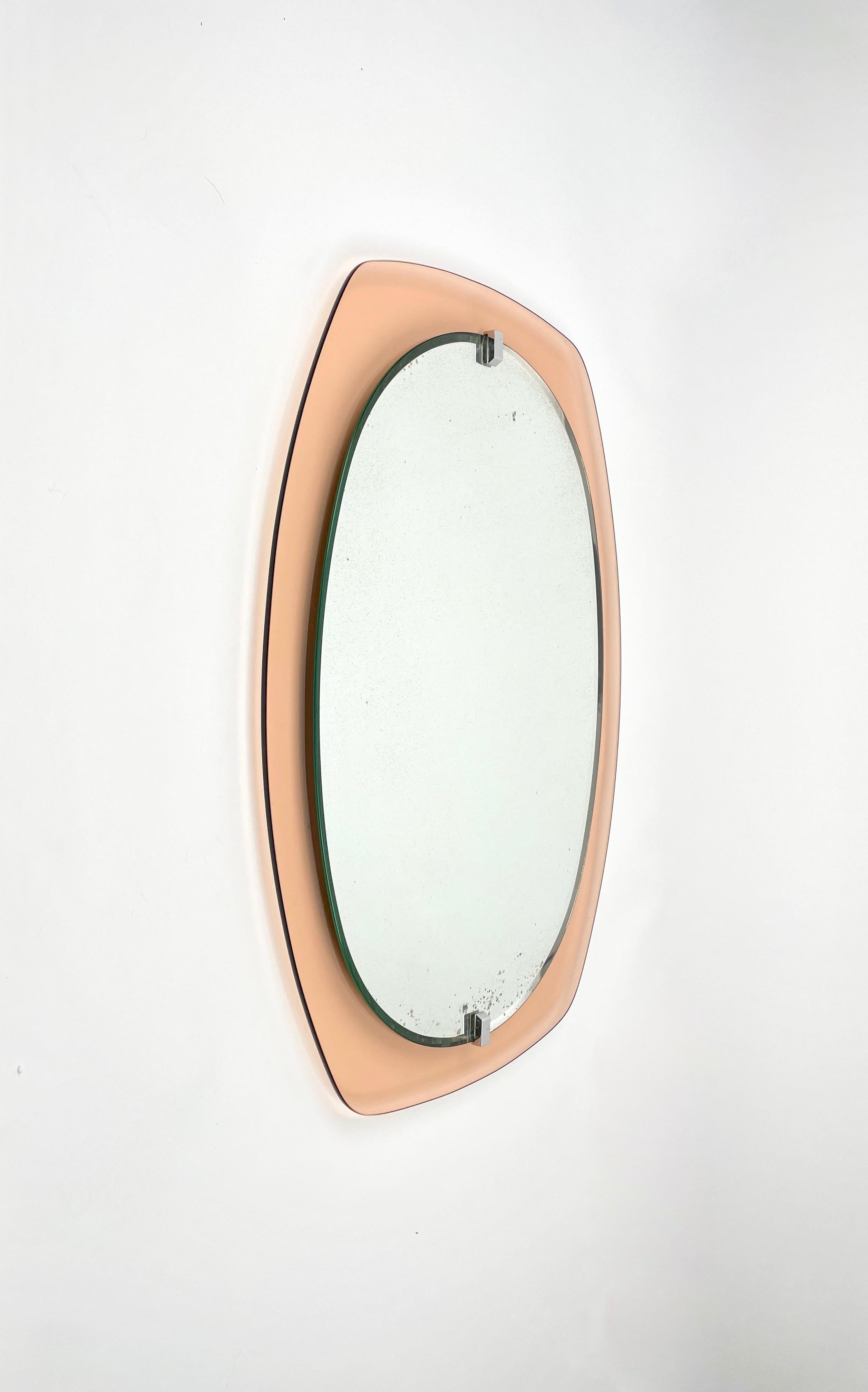 Mid-Century Modern Midcentury Glass Pink Wall Mirror by Veca, Italy 1970s