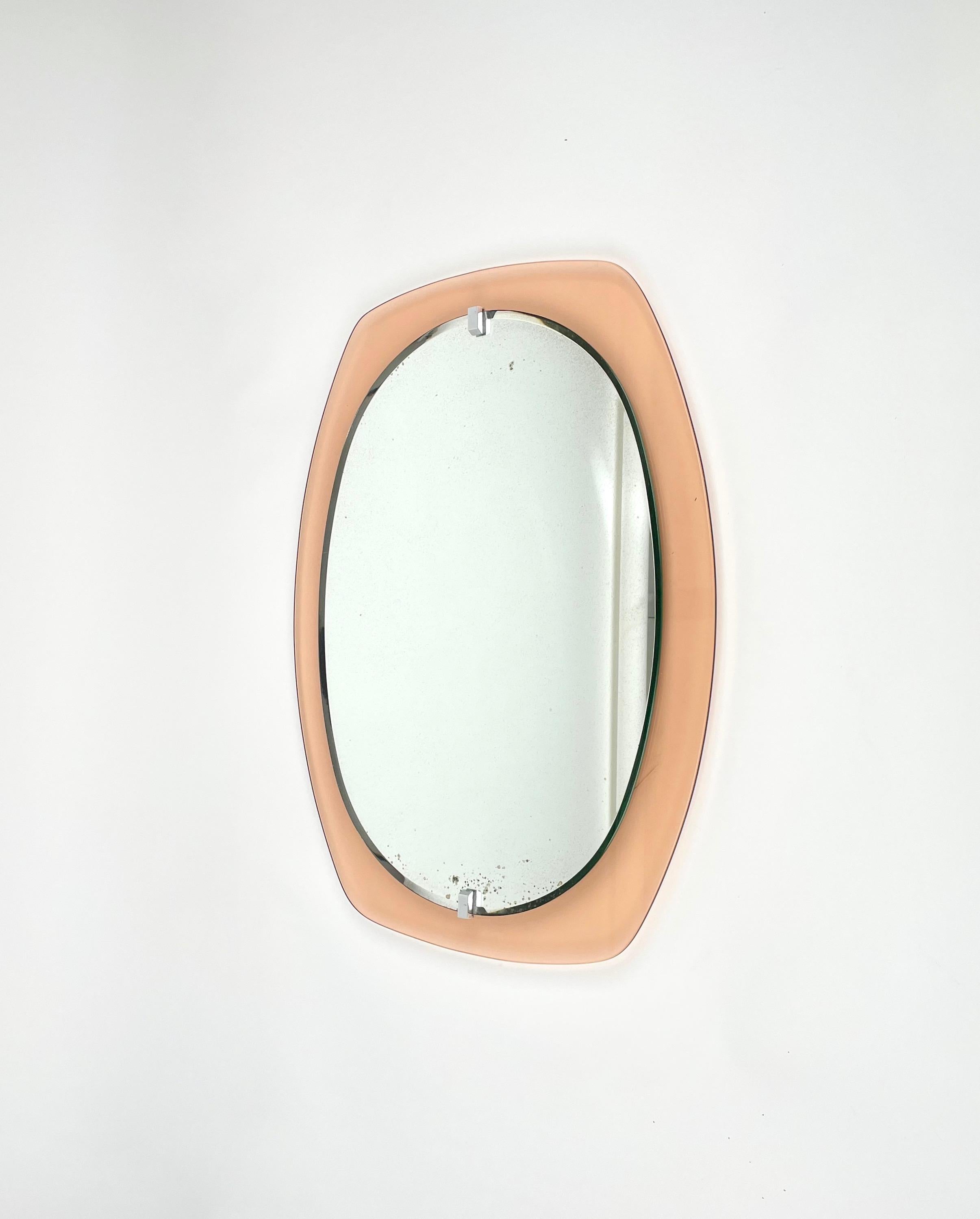 Late 20th Century Midcentury Glass Pink Wall Mirror by Veca, Italy 1970s