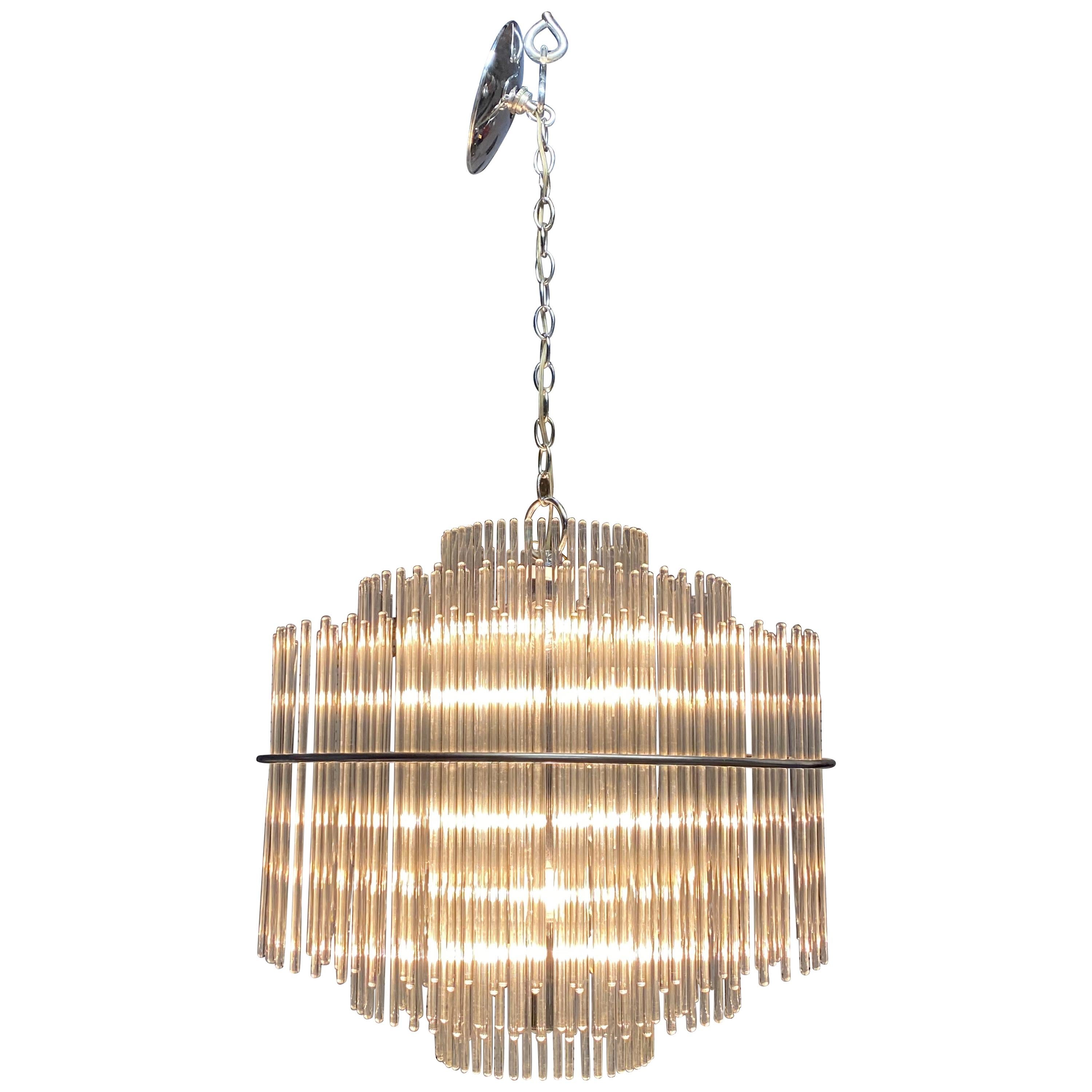 Midcentury Glass Rod Chandelier For Sale