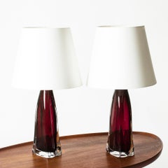 Lampes de bureau en verre du milieu du siècle dernier par Carl Fagerlund, Orrefors, Suède, années 1960