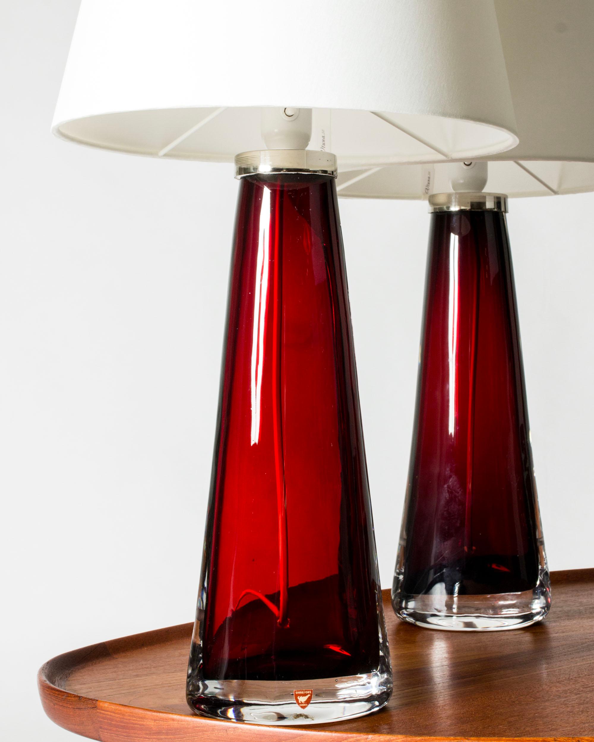 Scandinavian Modern Midcentury Glass Table Lamps by Carl Fagerlund, Orrefors, Sweden, 1960s For Sale