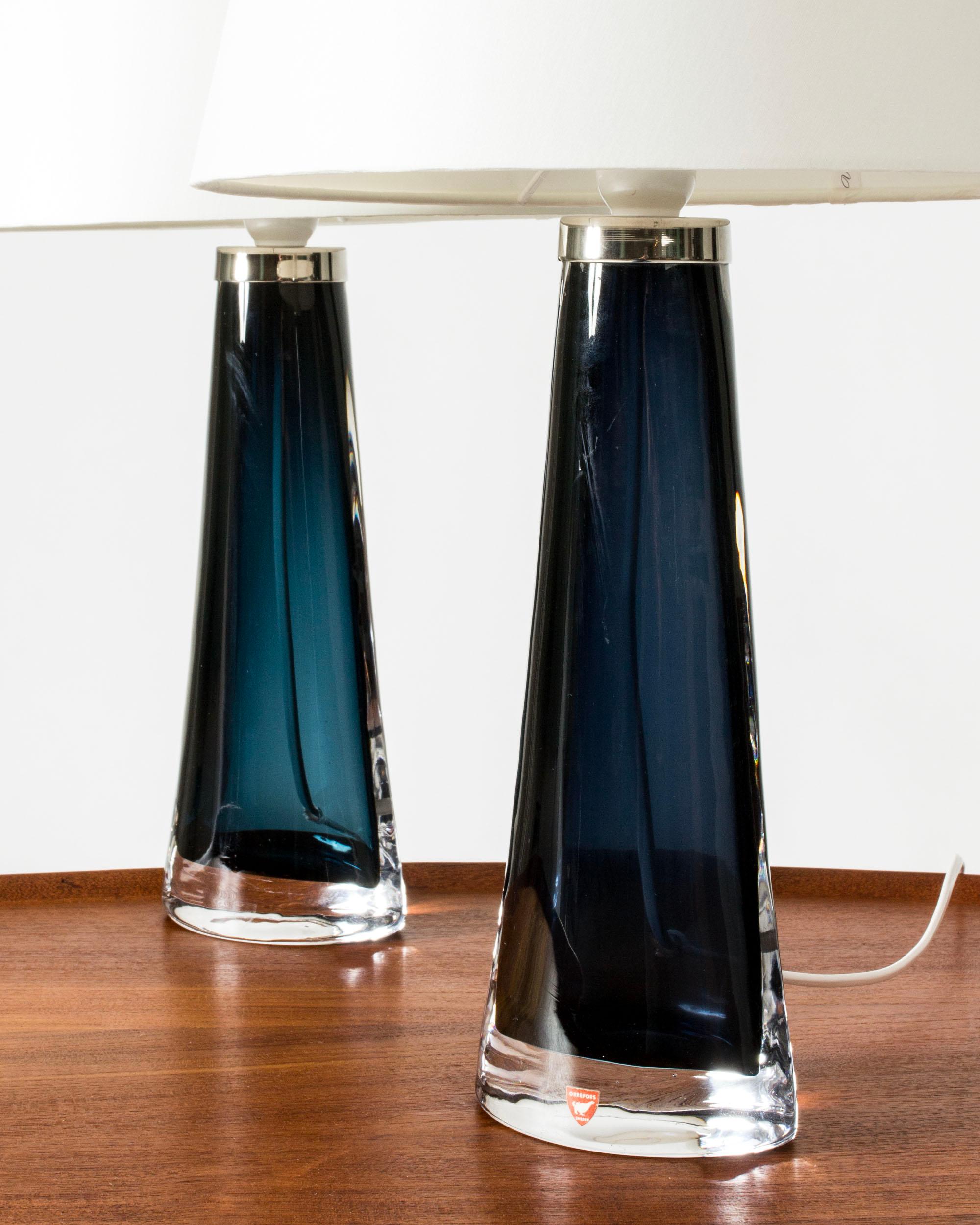 Scandinavian Modern Midcentury Glass Table Lamps by Carl Fagerlund, Orrefors, Sweden, 1960s For Sale