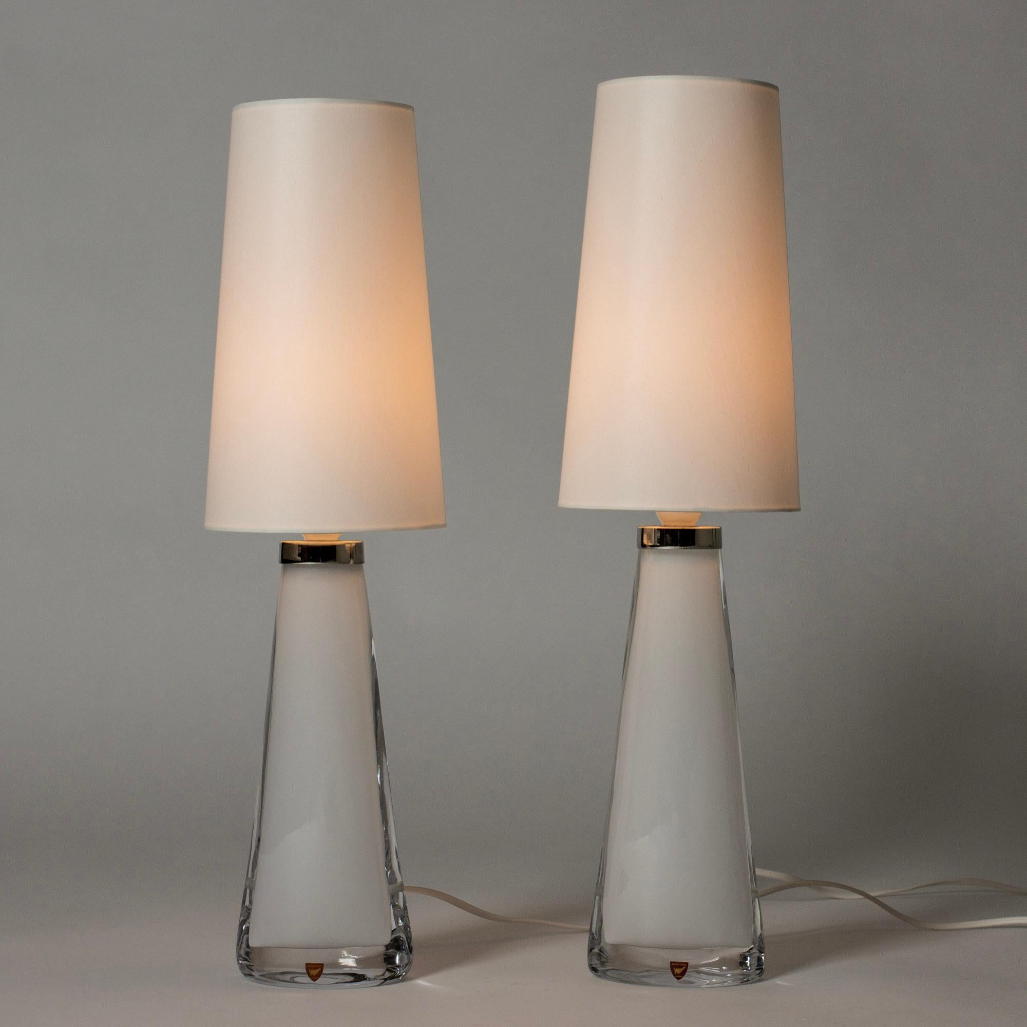 Swedish Midcentury Glass Table Lamps by Carl Fagerlund, Orrefors, Sweden, 1960s For Sale