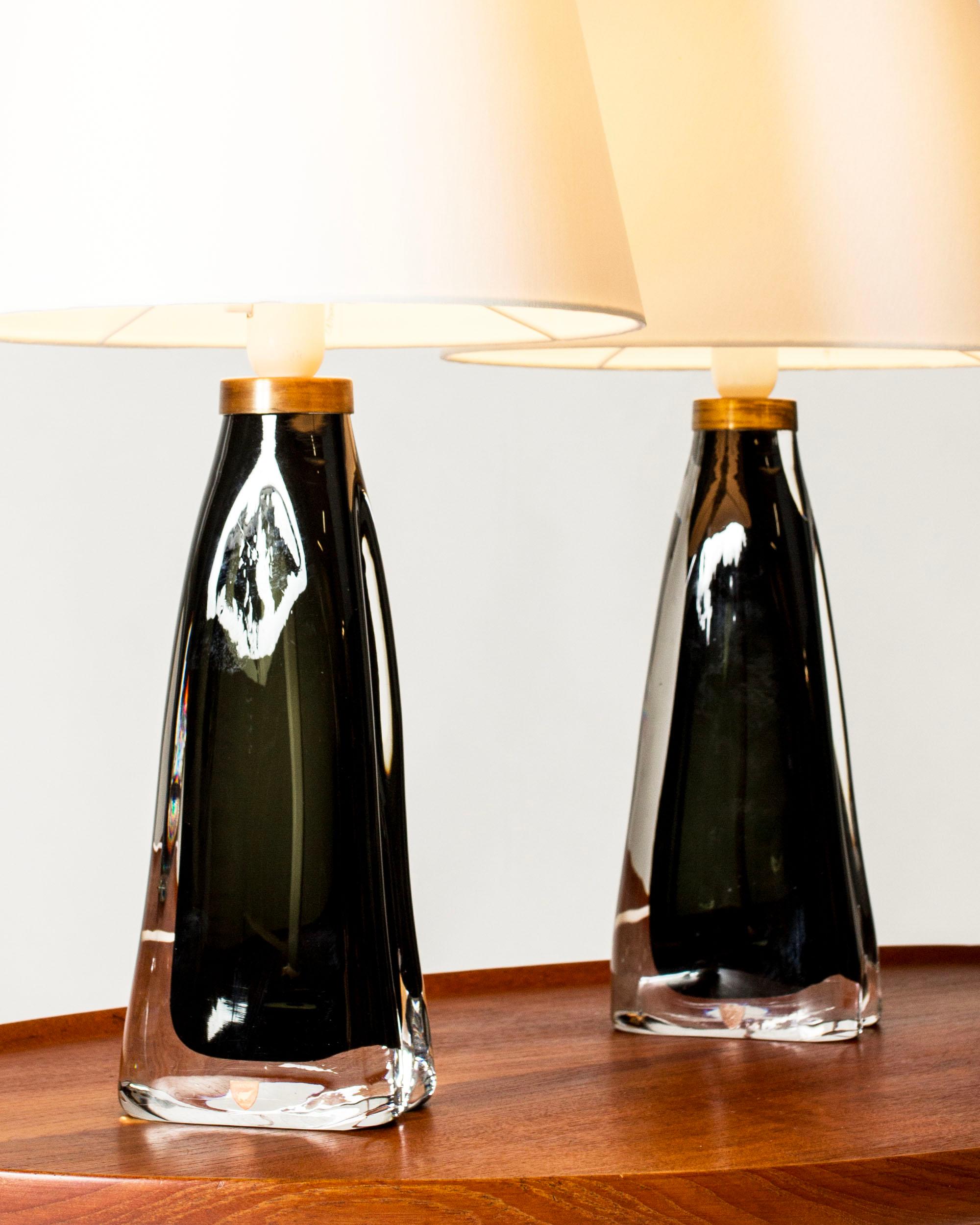 Midcentury Glass Table Lamps by Carl Fagerlund, Orrefors, Sweden, 1960s For Sale 1