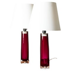 Lampes de bureau en verre du milieu du siècle dernier par Carl Fagerlund, Orrefors, Suède, années 1960