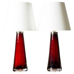 Midcentury Glass Table Lamps by Carl Fagerlund, Orrefors, Sweden, 1960s