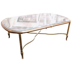 Midcentury Glass Top Coffee Table with Classical Gilt Metal Frame