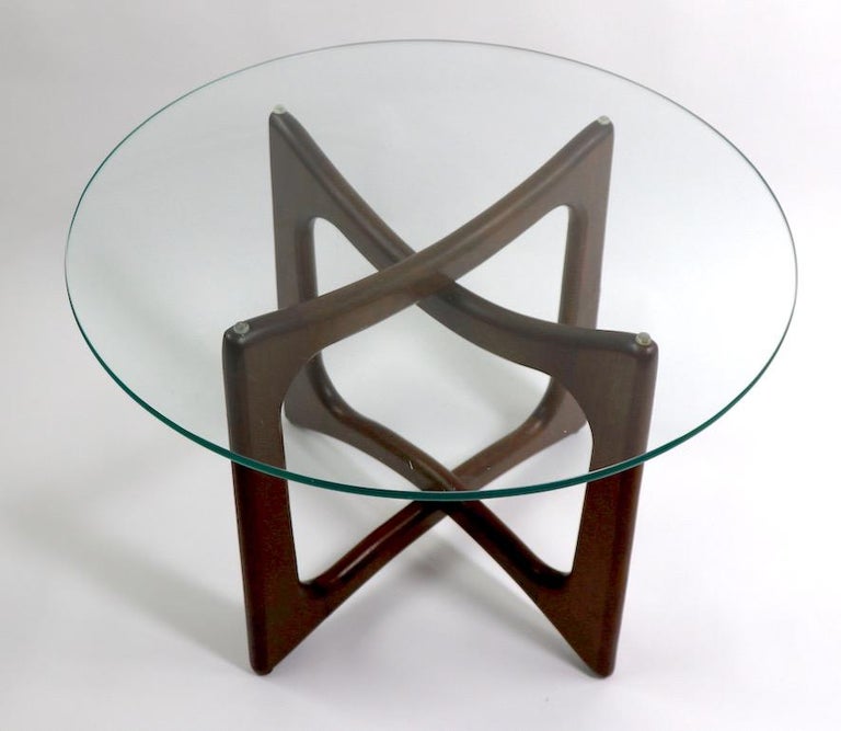Mid Century Glass Top End Table with Sculpted Wood Base by Pearsall at