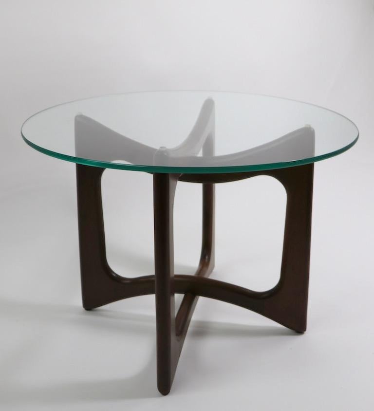 Mid Century Glass Top End Table with Sculpted Wood Base by Pearsall at