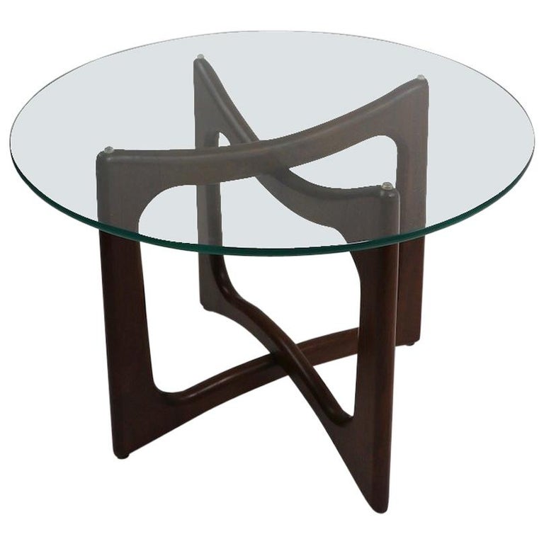Mid Century Glass Top End Table with Sculpted Wood Base by Pearsall at