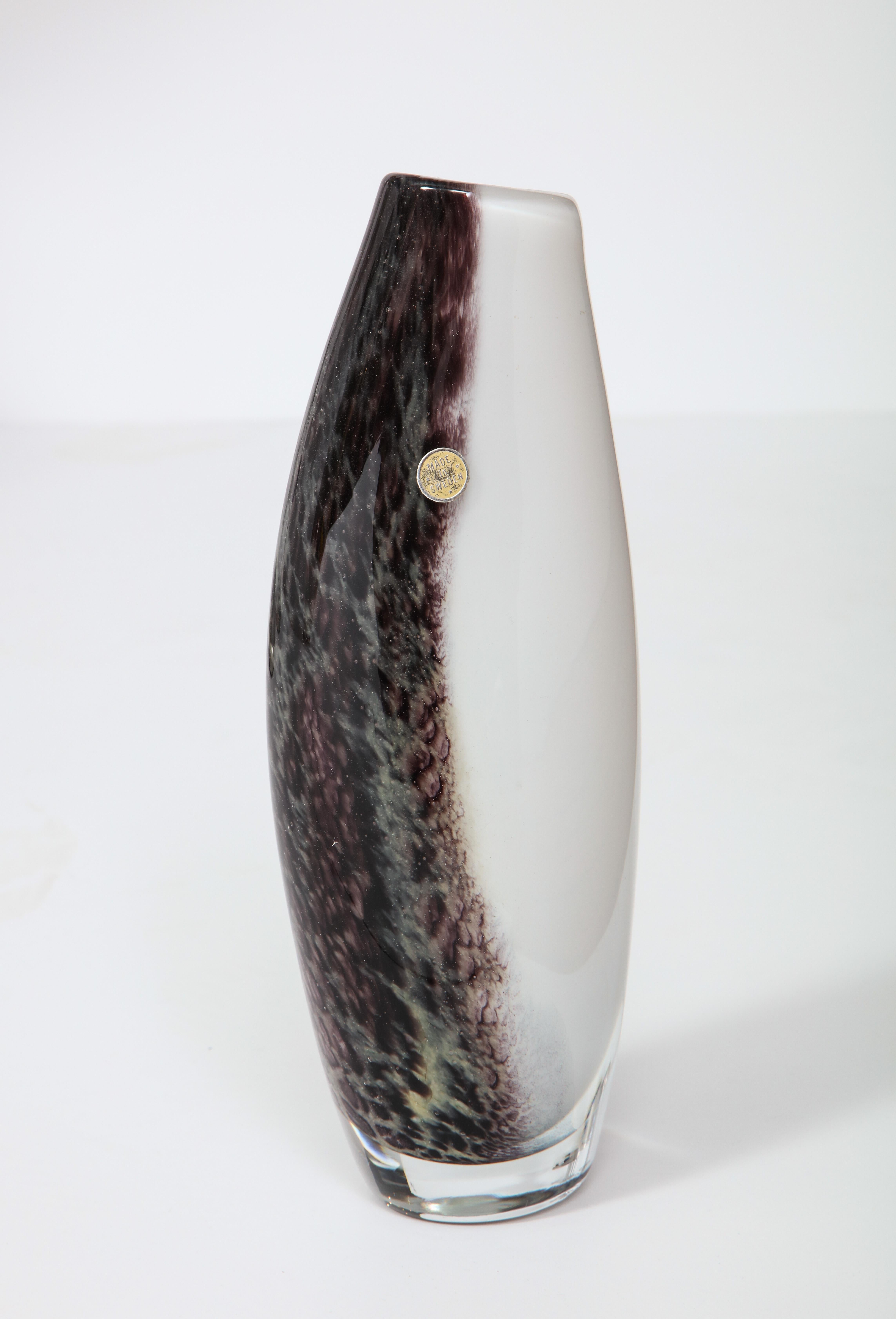 Hand-Crafted Vase, Midcentury Glass Vase, Scandinavian, White and Chocolate, circa 1950