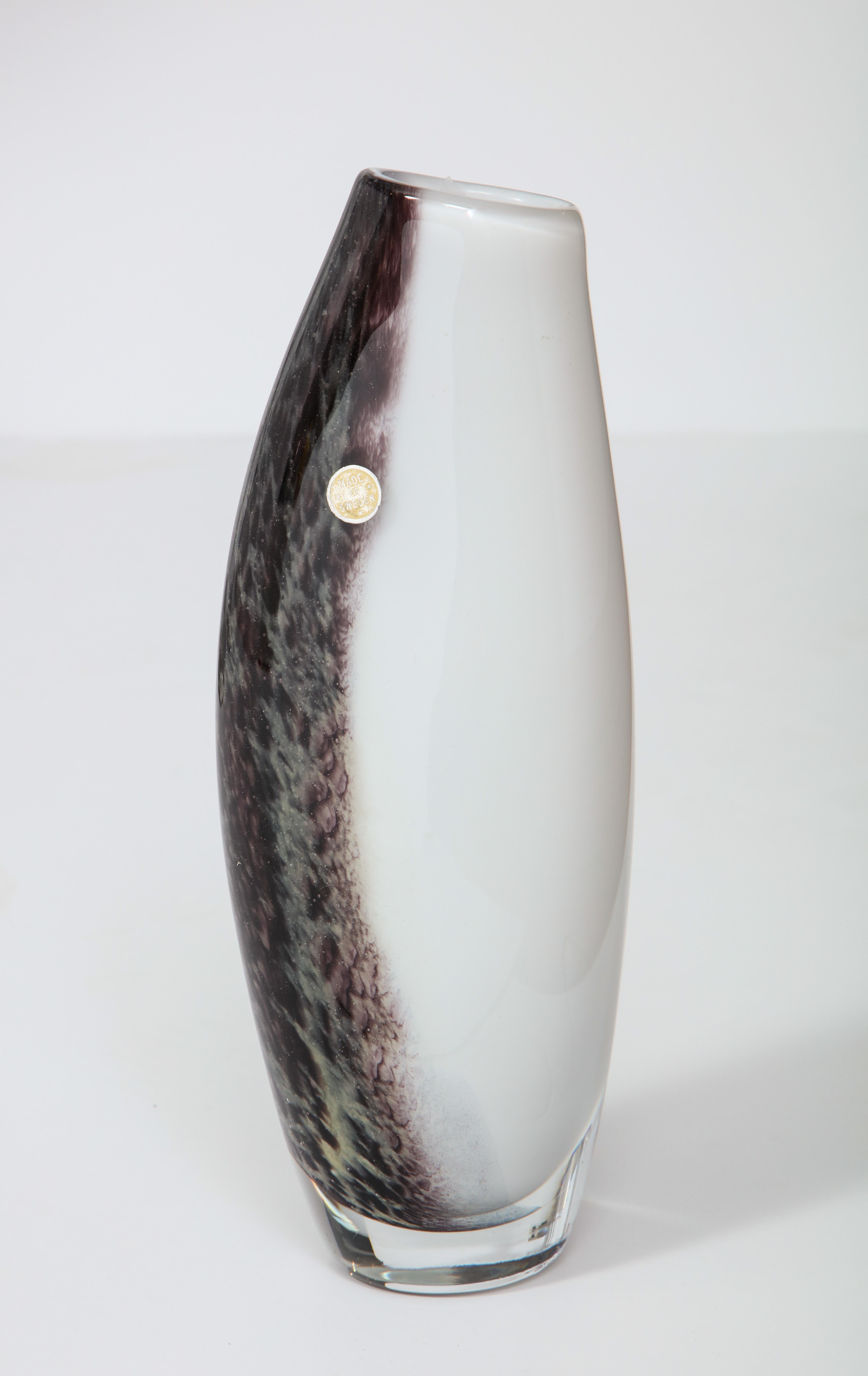Mid-20th Century Vase, Midcentury Glass Vase, Scandinavian, White and Chocolate, circa 1950
