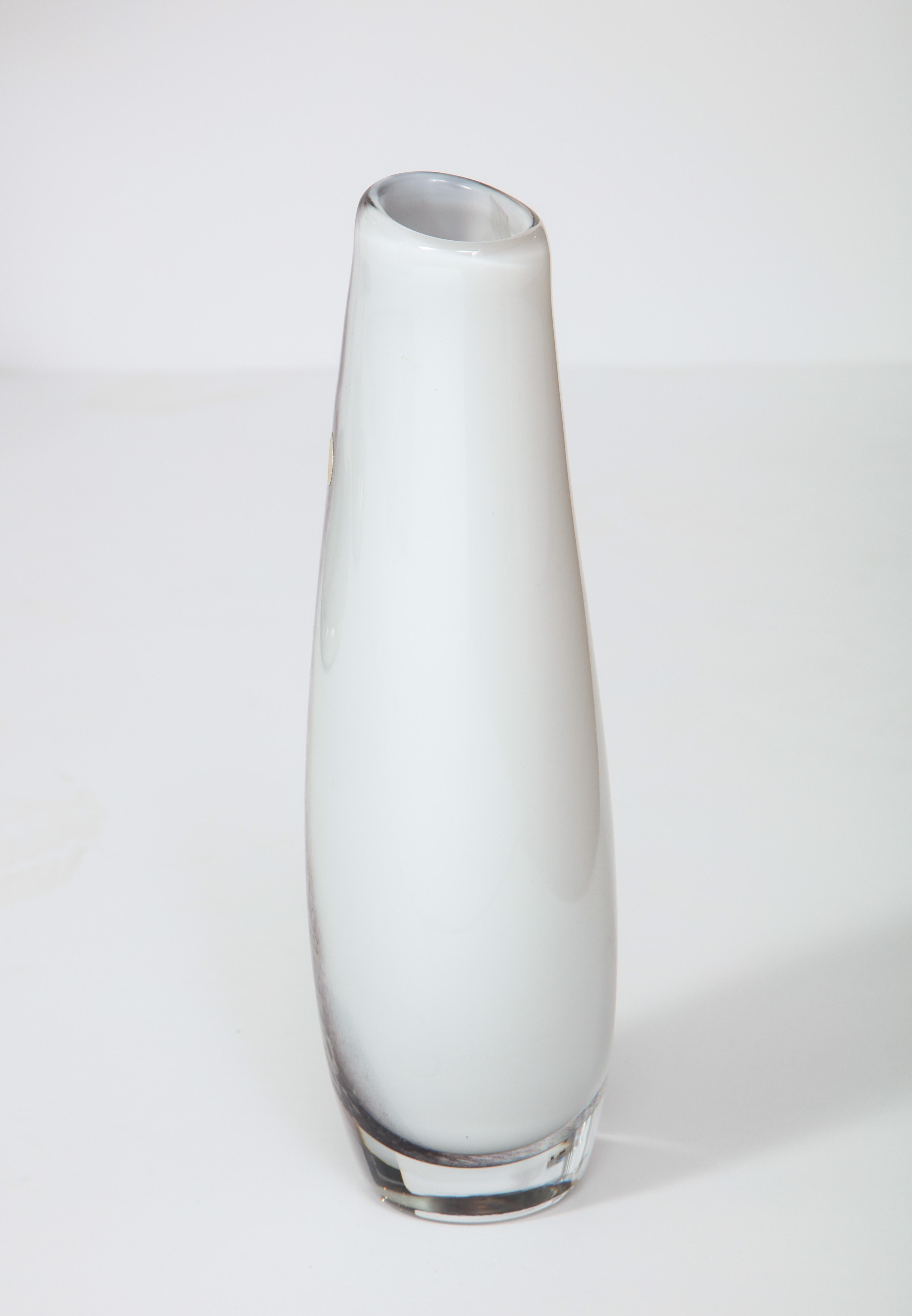 Blown Glass Vase, Midcentury Glass Vase, Scandinavian, White and Chocolate, circa 1950